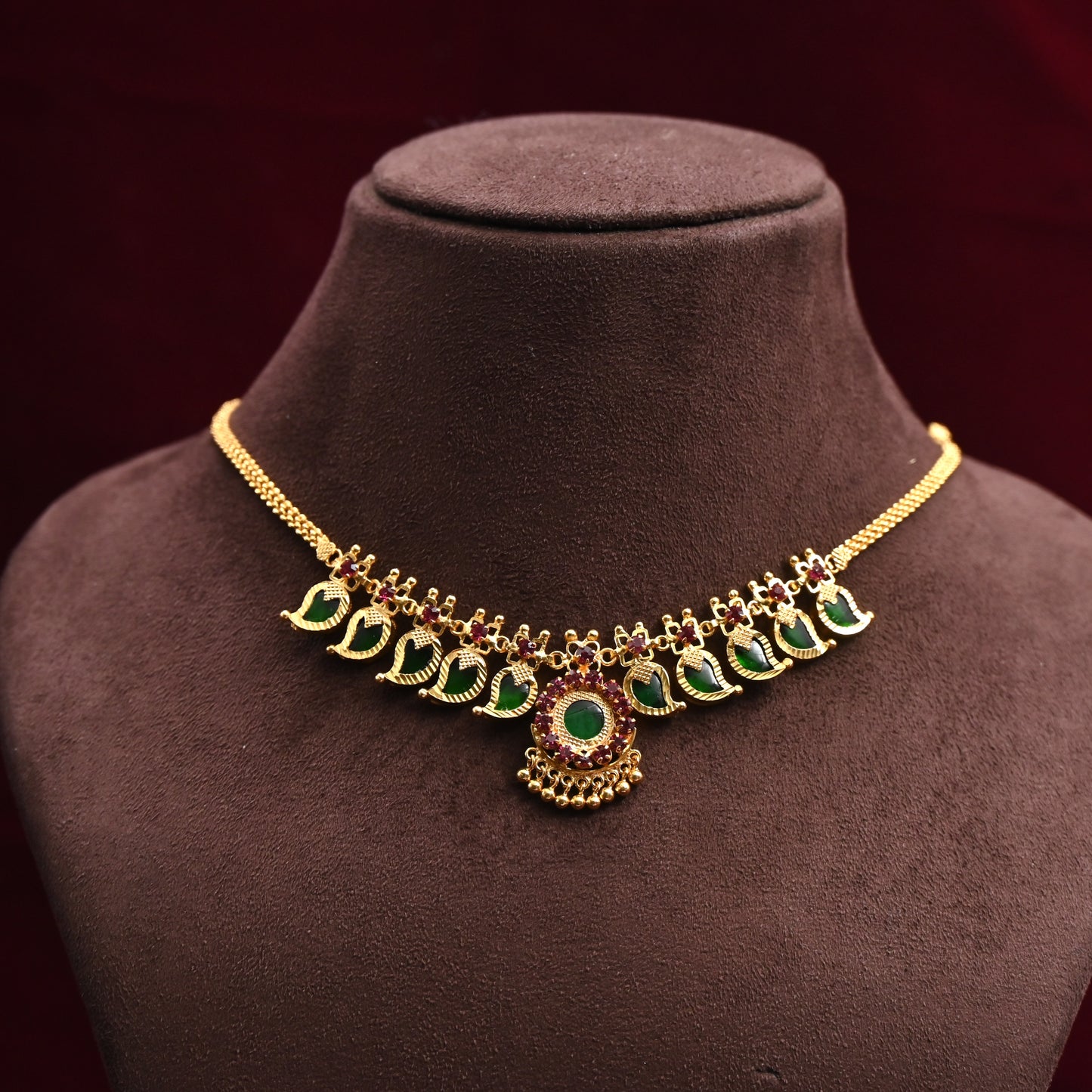 Real Gold Tone Cute Kerala Traditional 5 Katta Palakka Mango Necklace