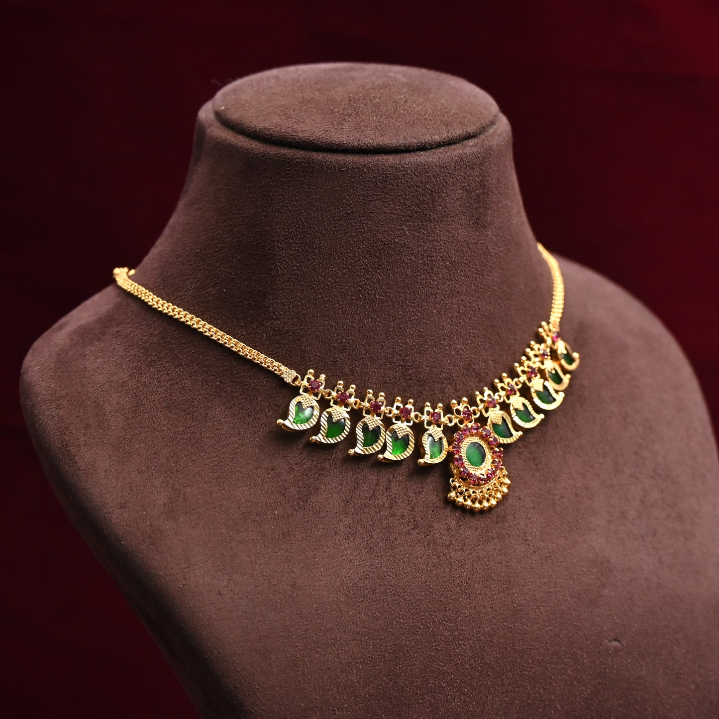 Real Gold Tone Cute Kerala Traditional 5 Katta Palakka Mango Necklace