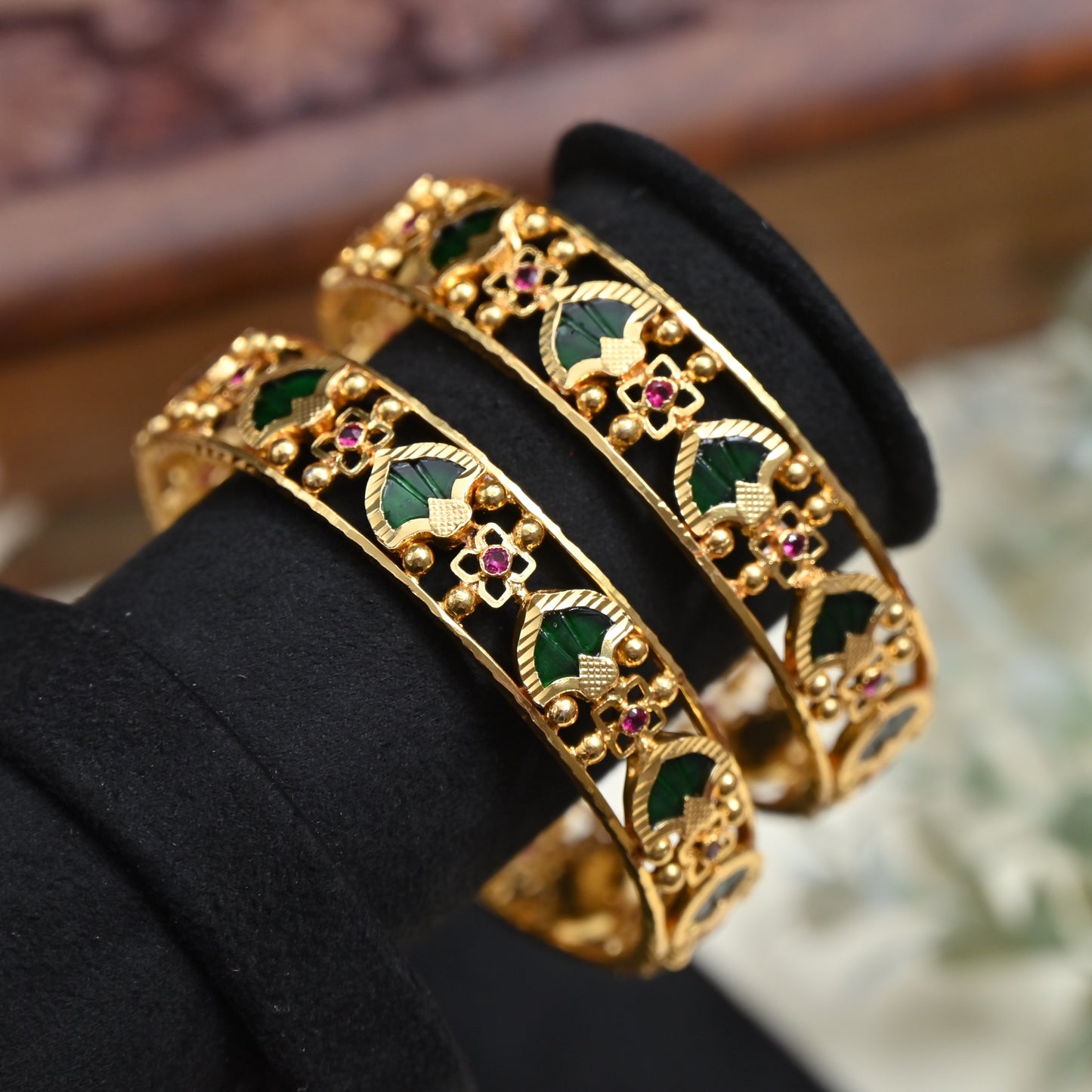 Real Gold Tone Kerala Traditional AD Palakka Bangles