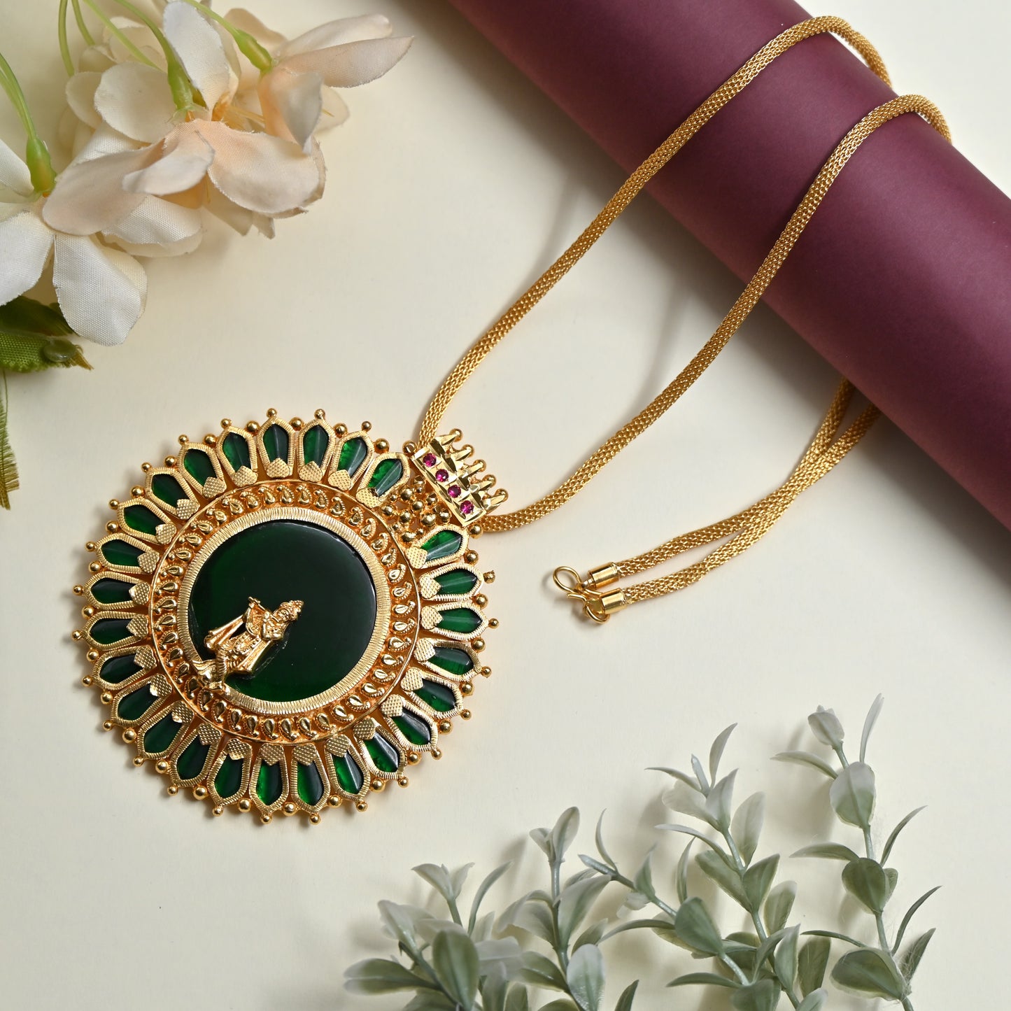 Real Gold Tone Big Krishna Nagapadam Pendant Long Chain