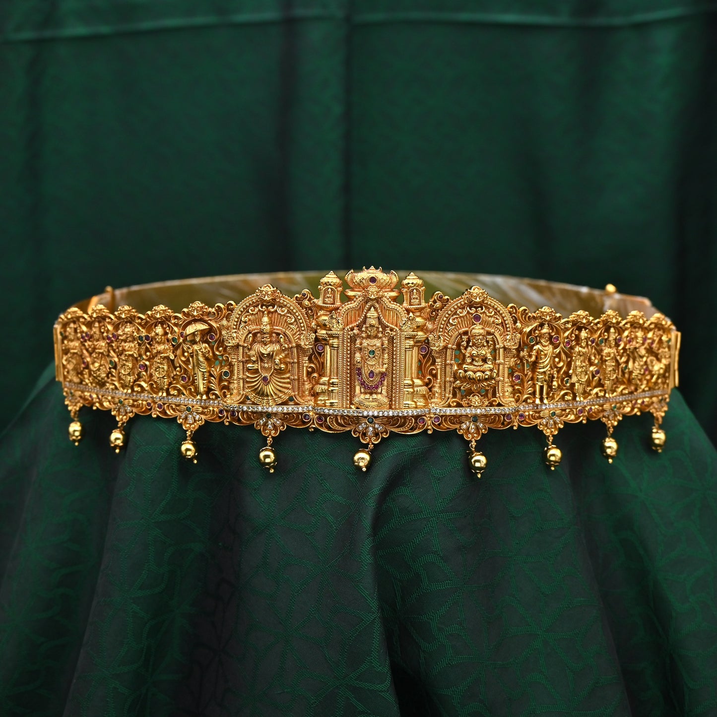 Antique Gold Nagasi Work Balaji Padmavathi with Dasavatharam Carvings Bridal Hip Belt