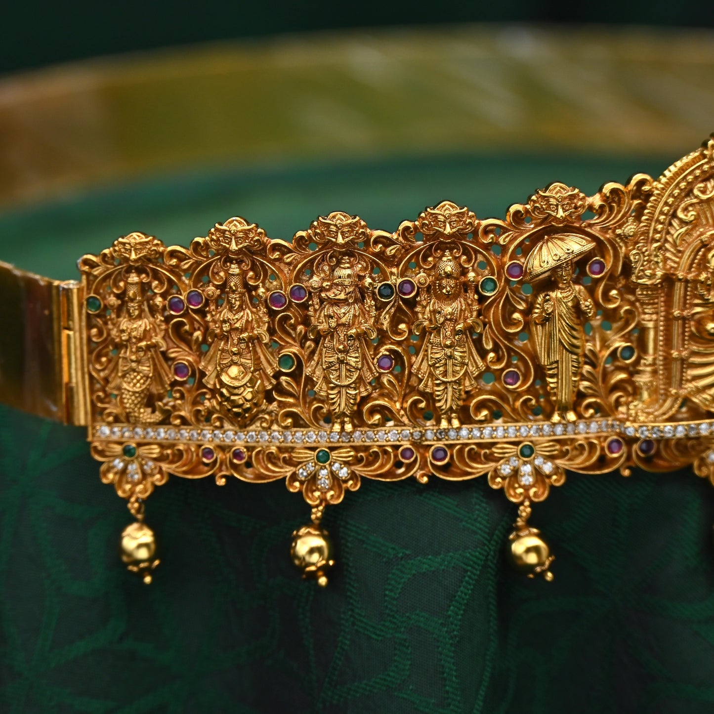 Antique Gold Nagasi Work Balaji Padmavathi with Dasavatharam Carvings Bridal Hip Belt