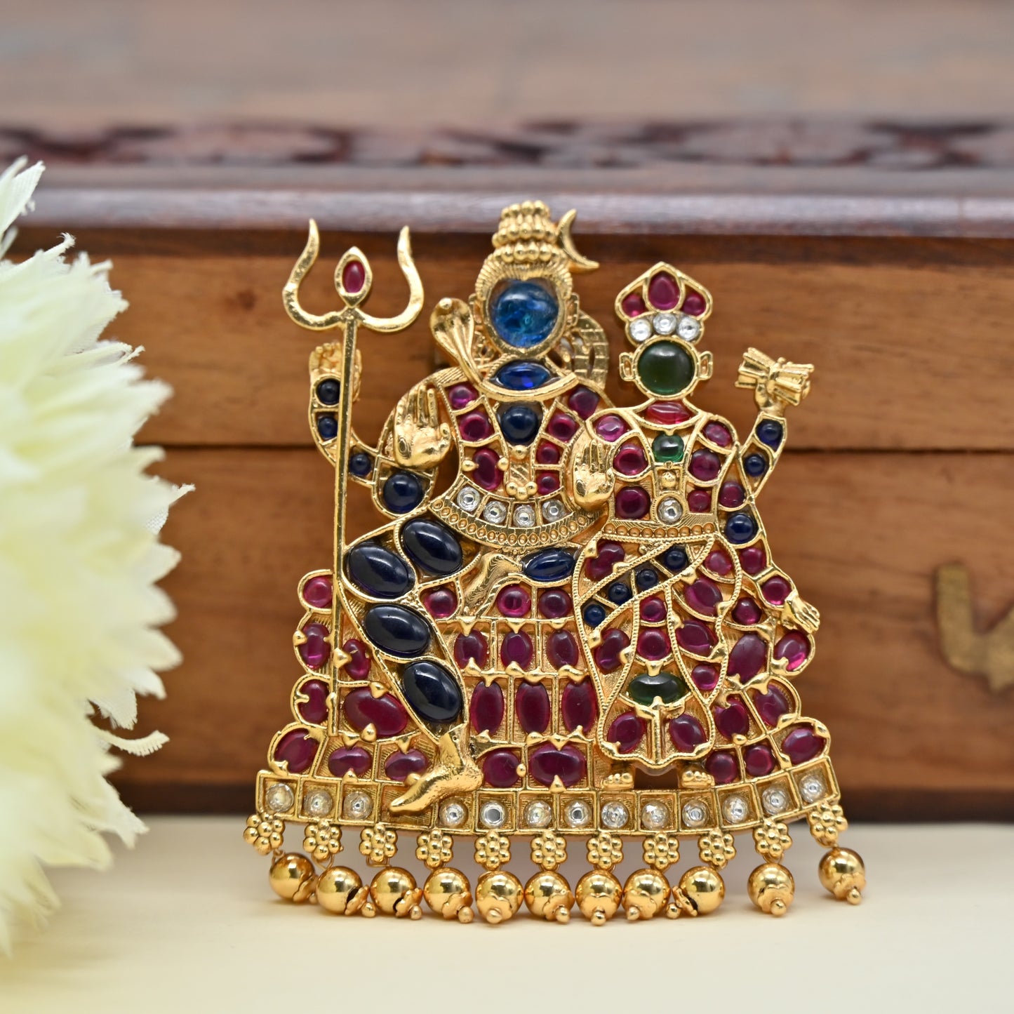 Detachable Premium Kemp Kundan Shivan Parvati Divine Pendant