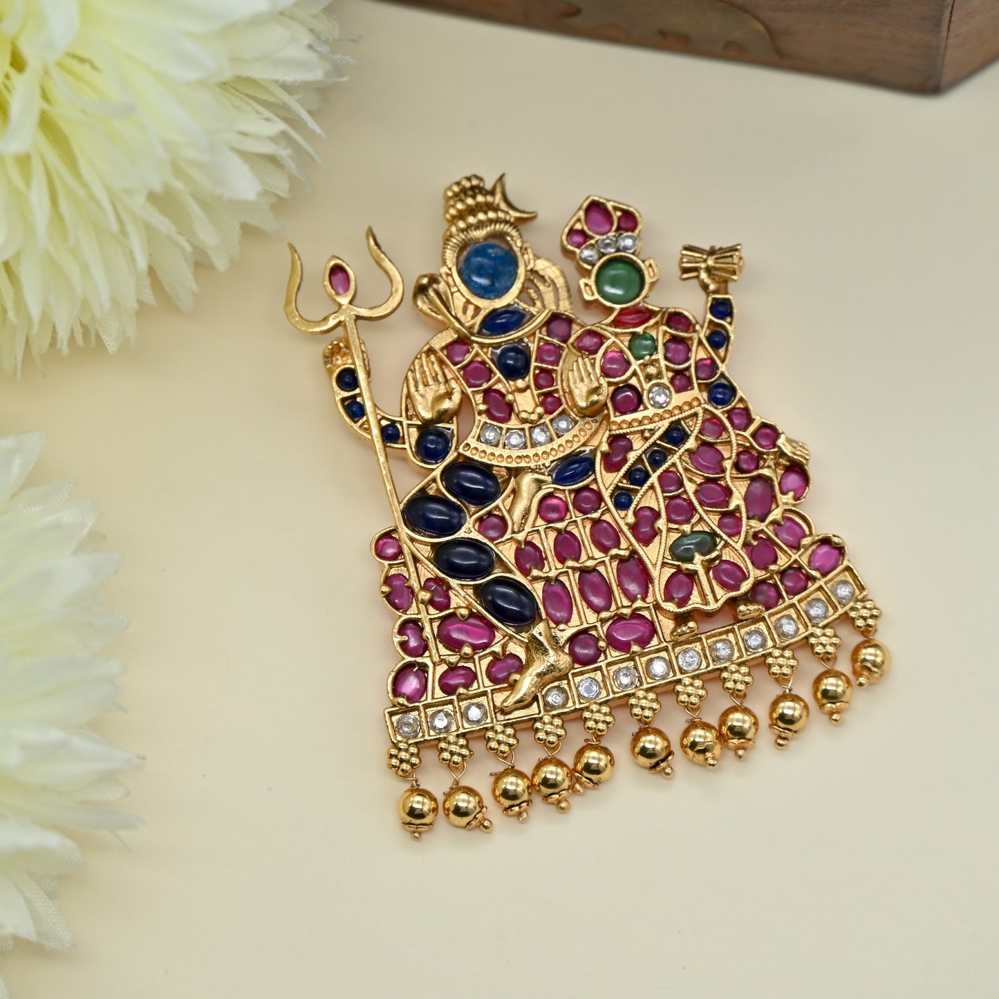 Detachable Premium Kemp Kundan Shivan Parvati Divine Pendant