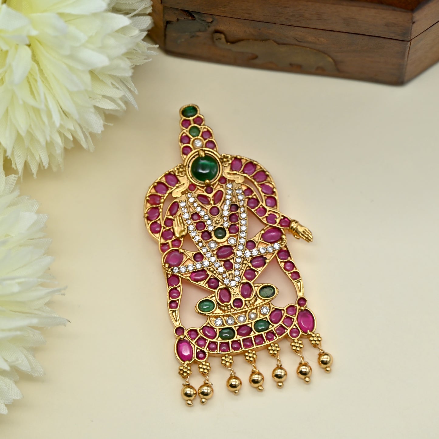 Detachable Premium Kemp Kundan Lord Ayyappan Divine Pendant