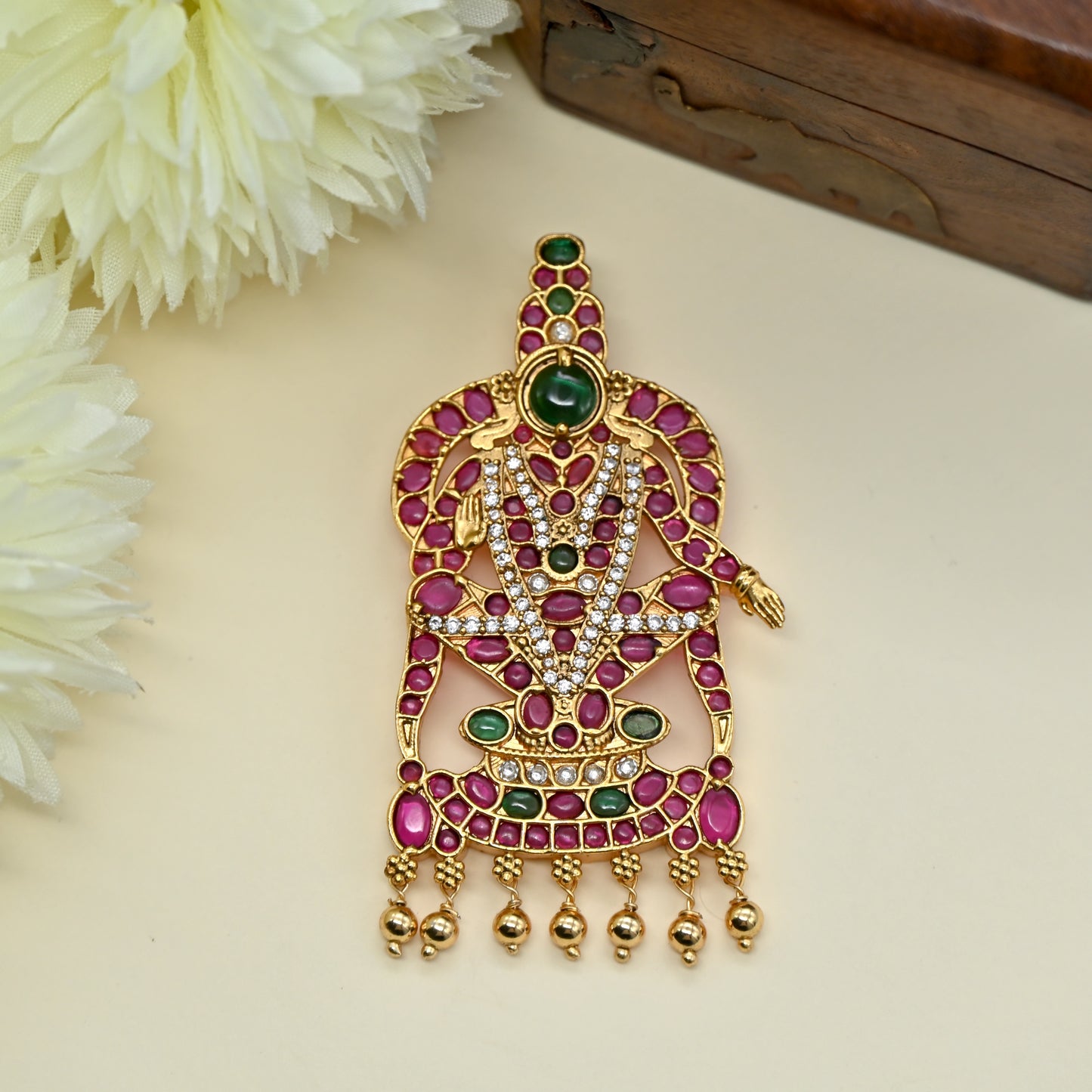 Detachable Premium Kemp Kundan Lord Ayyappan Divine Pendant