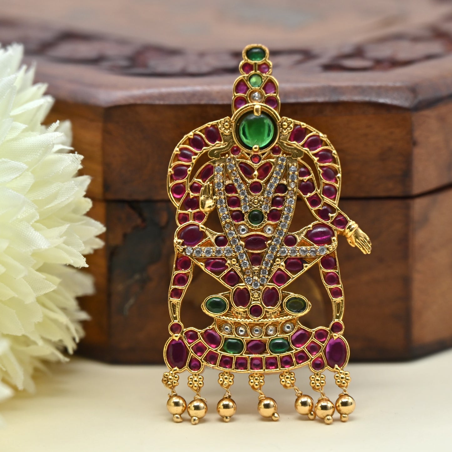 Detachable Premium Kemp Kundan Lord Ayyappan Divine Pendant