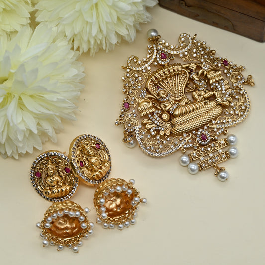 Detachable Premium AD Stones Studded Ranganatha Swamy Divine Pendant Set