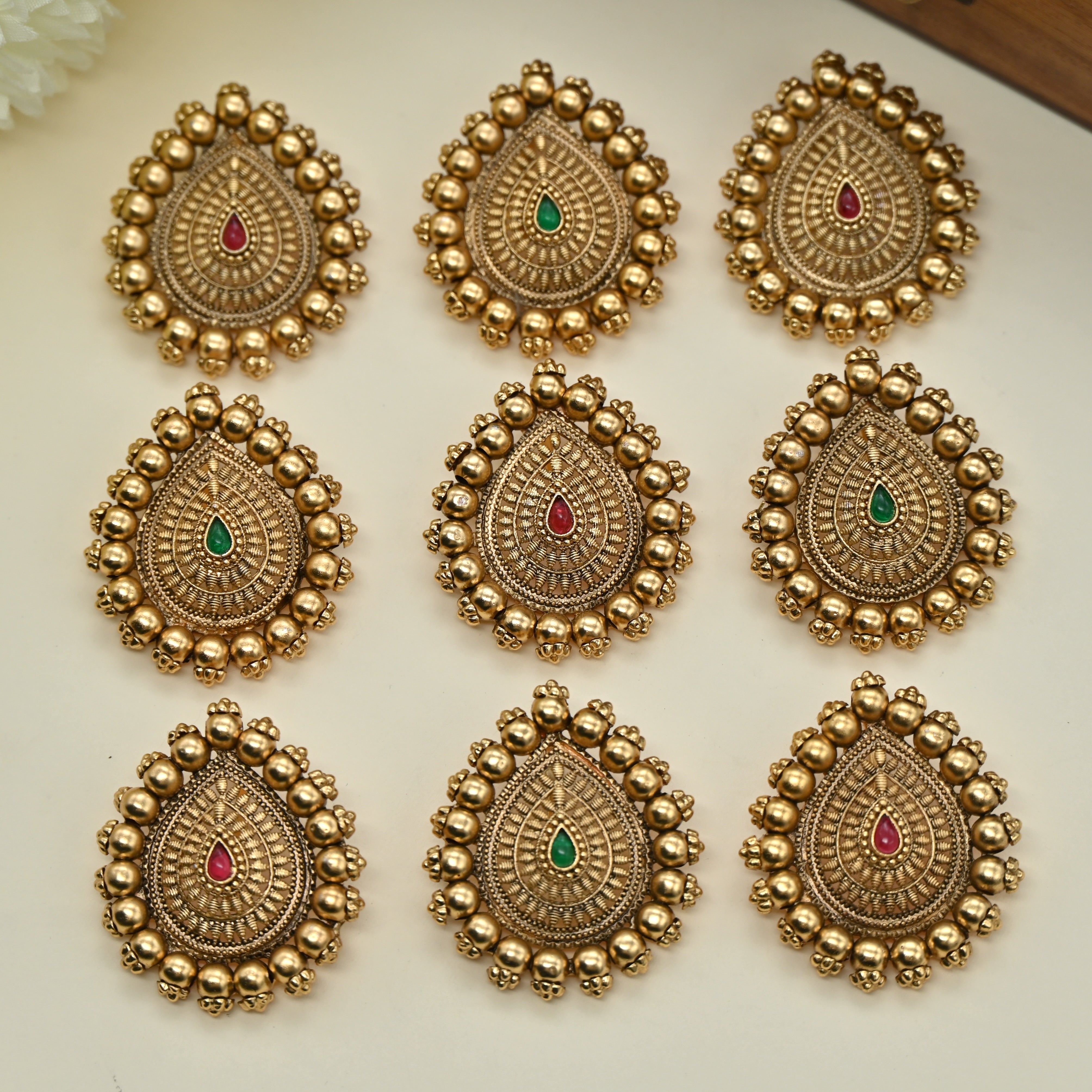 Premium Kemp Tilak Set of 9 Bridal Choti Jada Billa - Jadai Billai Set