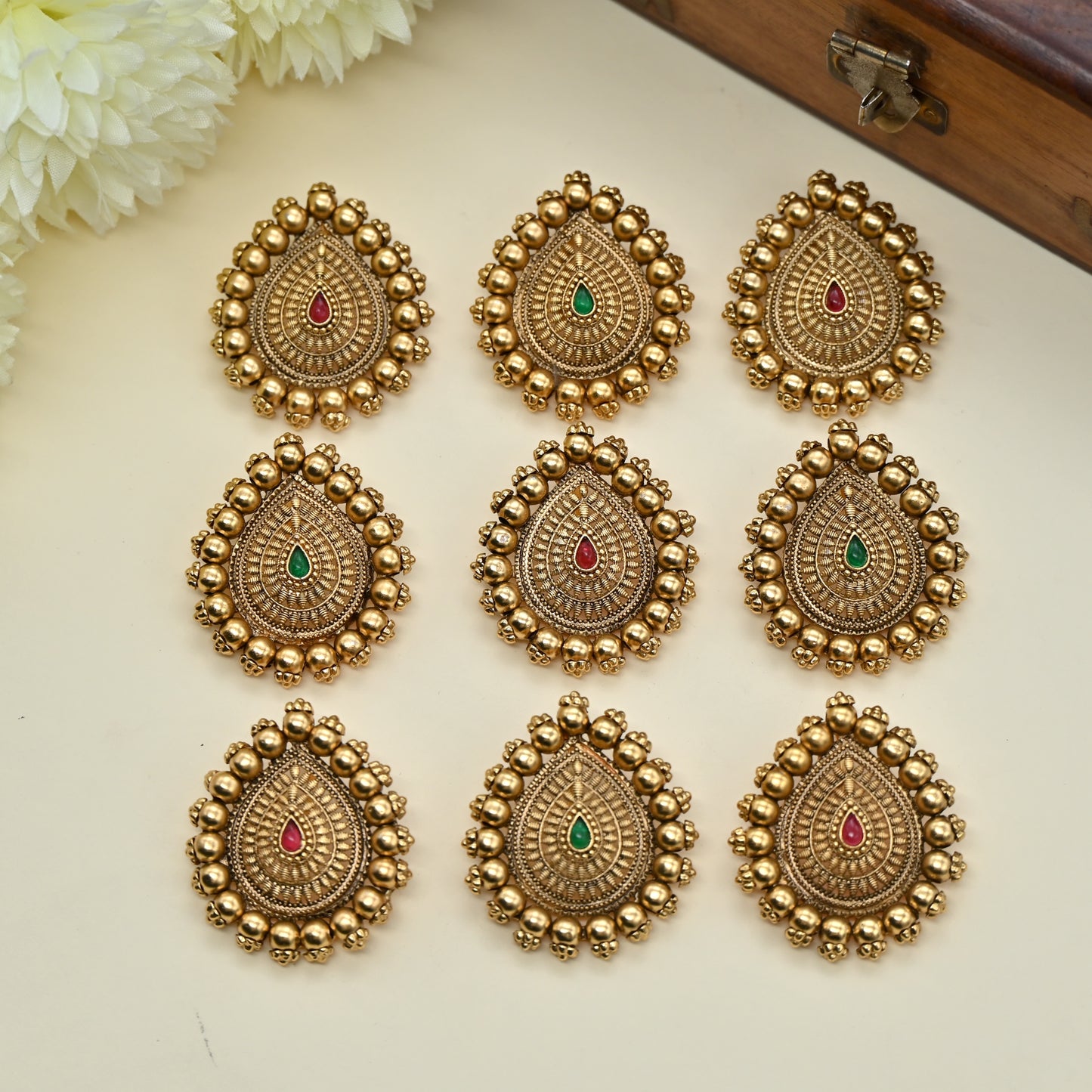 Premium Kemp Tilak Set of 9 Bridal Choti Jada Billa - Jadai Billai Set