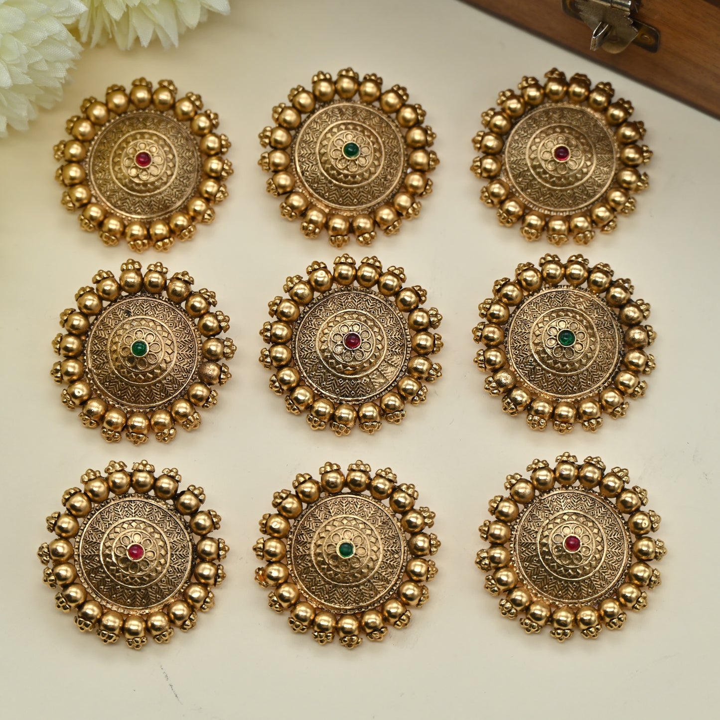 Premium Kemp Chakra Set of 9 Bridal Choti Jada Billa - Jadai Billai Set