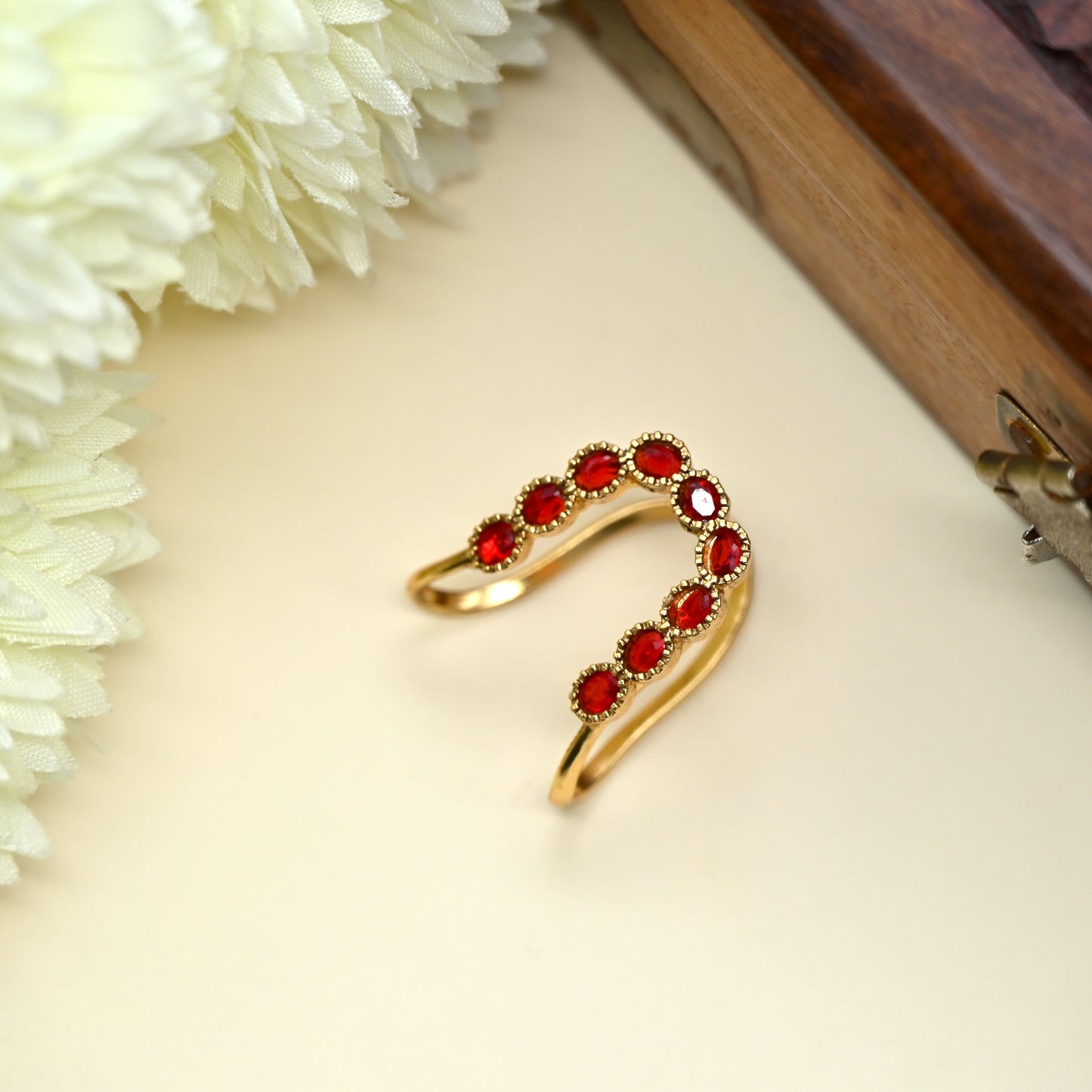 Antique Premium AD Vanki Finger Ring / Neli Modhiram - Ruby