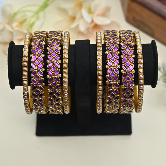 Handmade Silk Thread Kundan Bridal Bangles Set - Set of 8 - Size 2.12