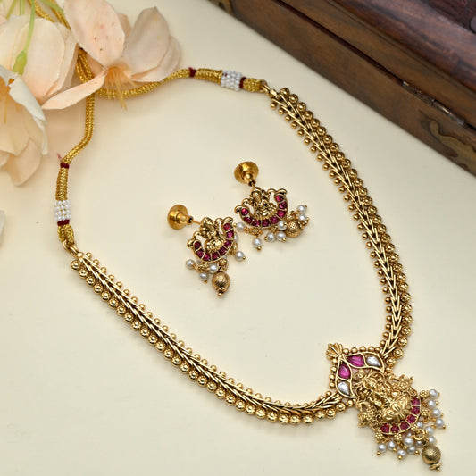 Antique Gold Kundan Lakshmi necklace Set - Kids Friendly Necklace Set