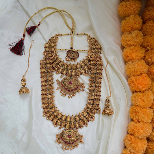 Elegant Matte Finish Two-Line Lakshmi Kemp Full Bridal Set: Affordable and Exquisite