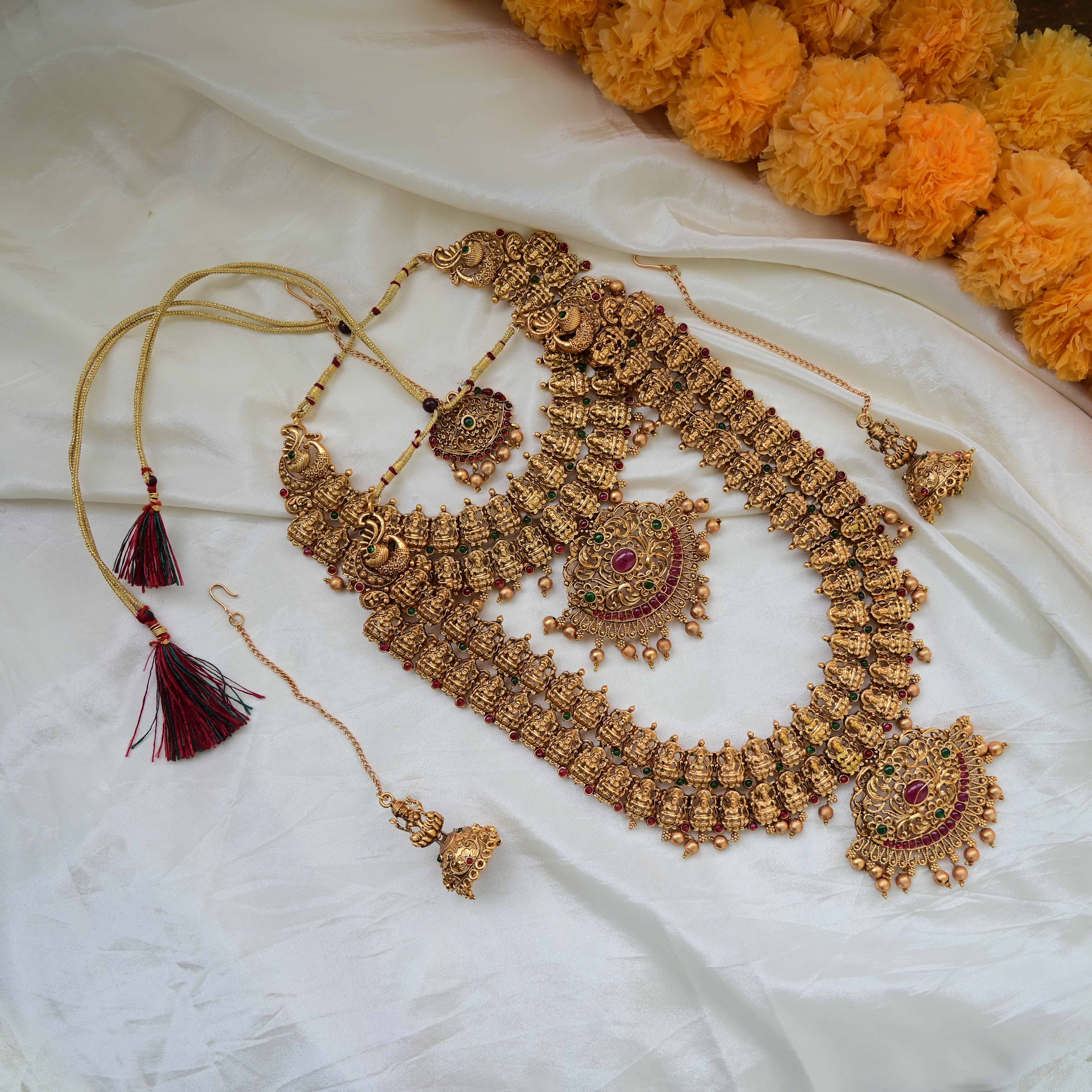 Elegant Matte Finish Two-Line Lakshmi Kemp Full Bridal Set: Affordable and Exquisite