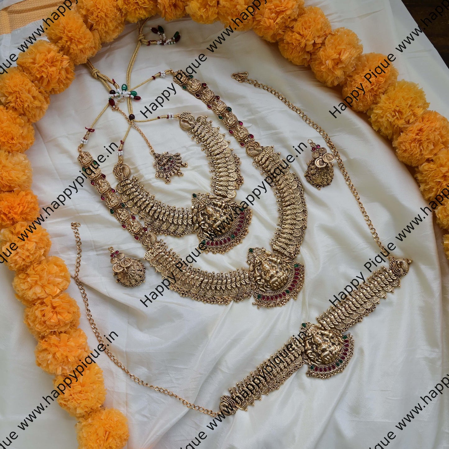 Stunning Antique Gold Nagas Lakshmi Coin Semi-Bridal Set: Exclusive and Budget-Friendly