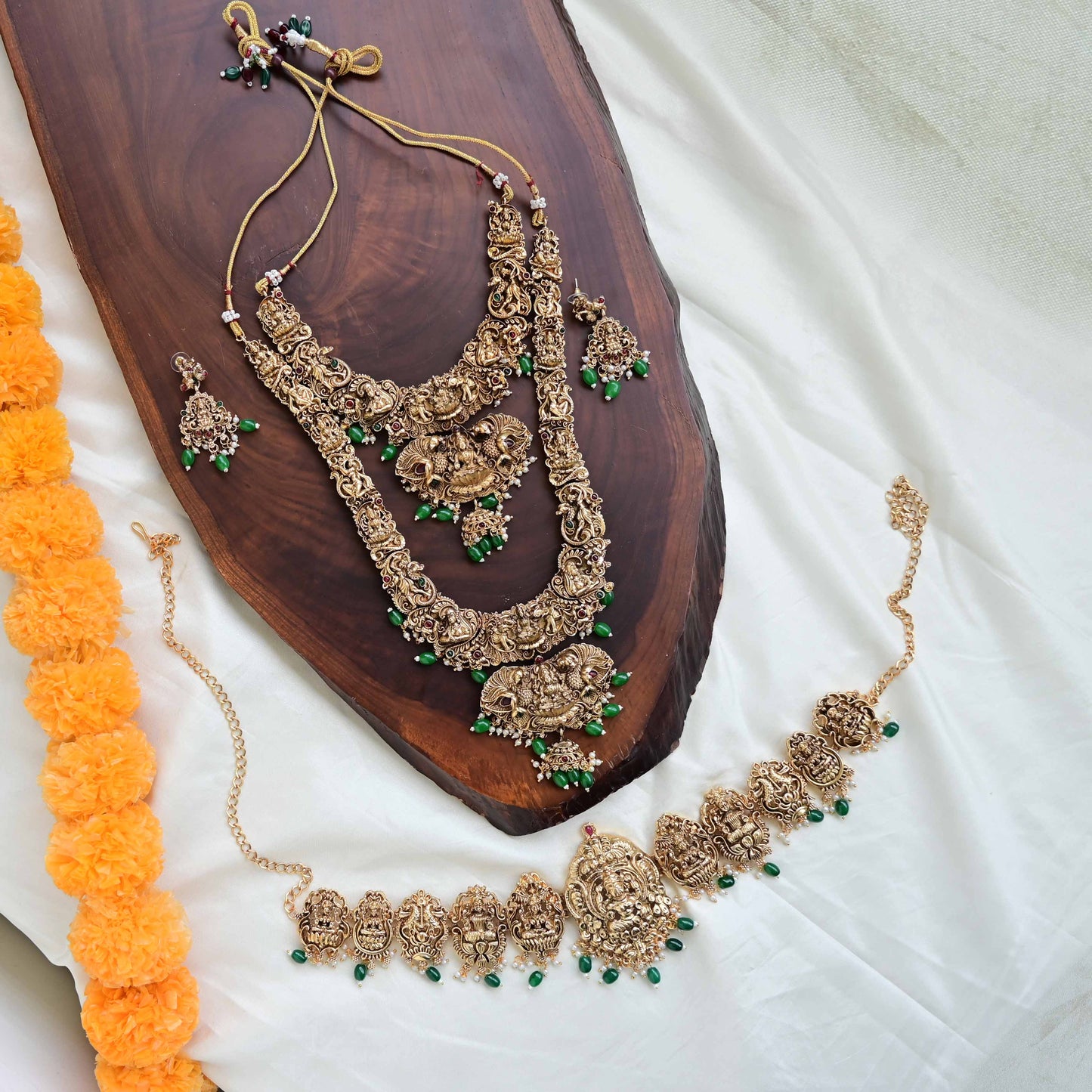 Exquisite Antique Gold Nagas Lakshmi Bridal Combo Set: Affordable and Budget-Friendly