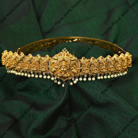 Shraddha - Nagas Gold Look Lakshmi Devi Carved Bridal Adjustable Hip Belt for Adults - Enhance Your Wedding Ensemble