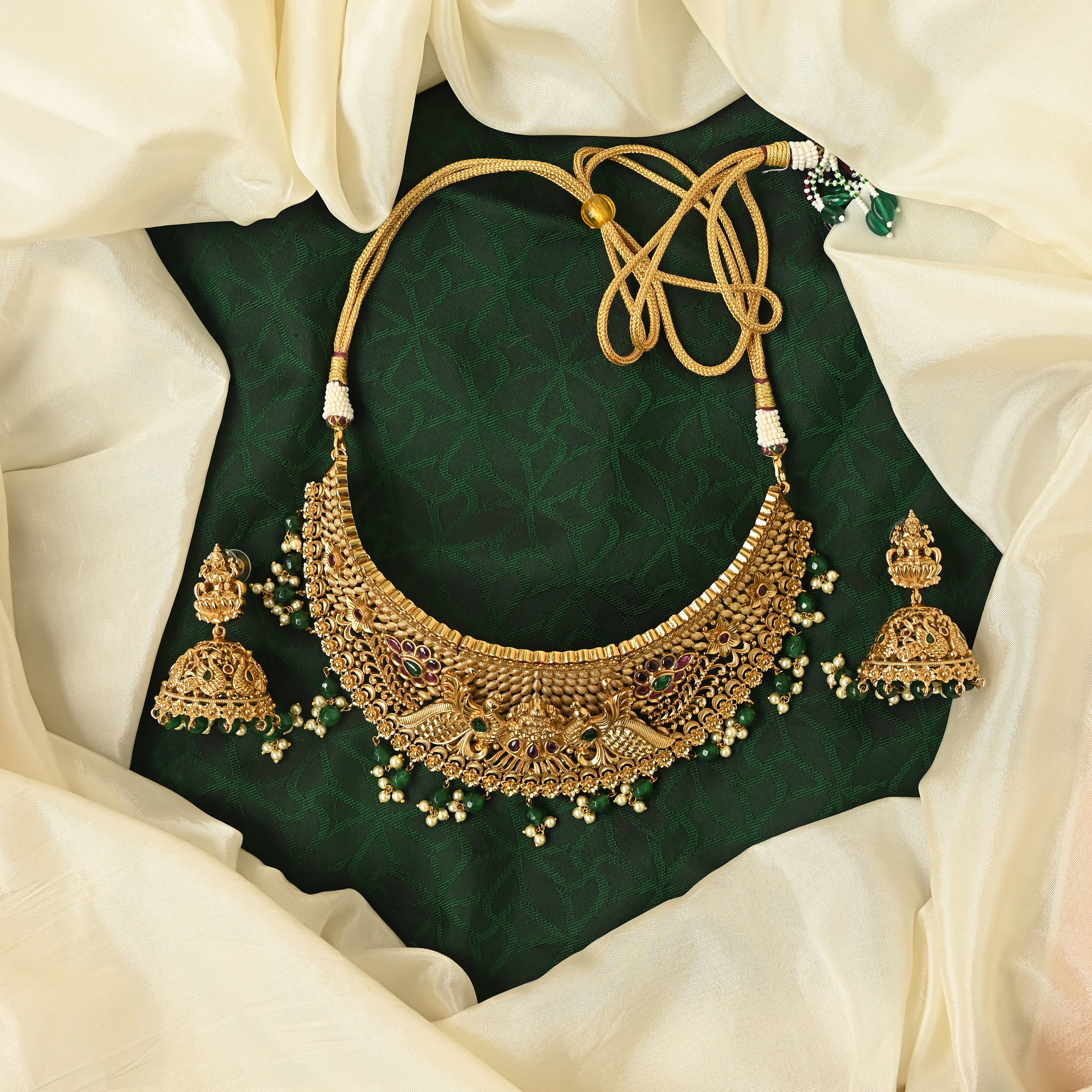 Exquisite Kemp Nagas Annam Lakshmi High Neck Bridal Choker Set with Gold Look