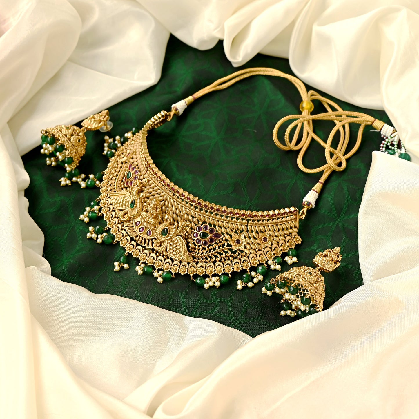 Exquisite Kemp Nagas Annam Lakshmi High Neck Bridal Choker Set with Gold Look