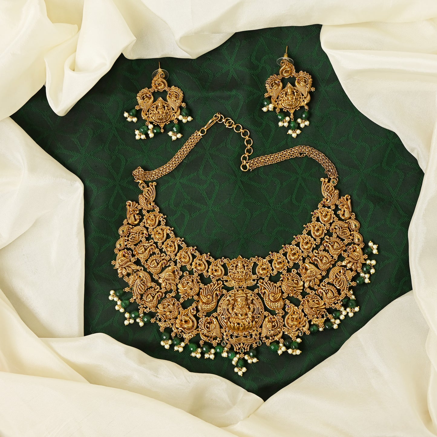 Exquisite Antique Gold Mayuri Lakshmi Choker Set with Intricate Nagas Work - Perfect for Bridal Wear