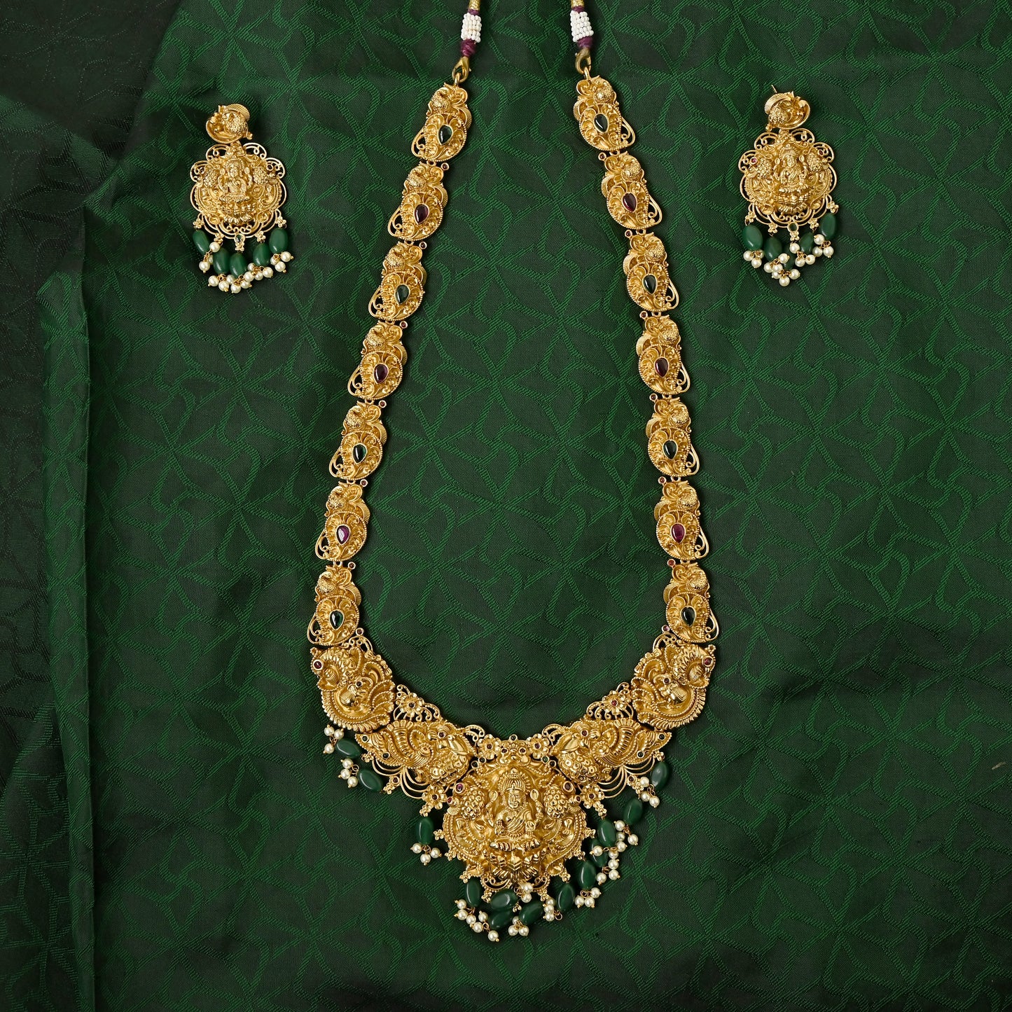 Exquisite Mayuri Lakshmi Long Heavy Nagas Bridal Haaram with Real Gold Look