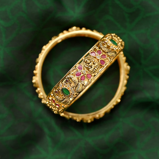 Antique Gold Mayuri Lakshmi AD Thick Bridal Bangles - Traditional and Elegant - Size: 2.4