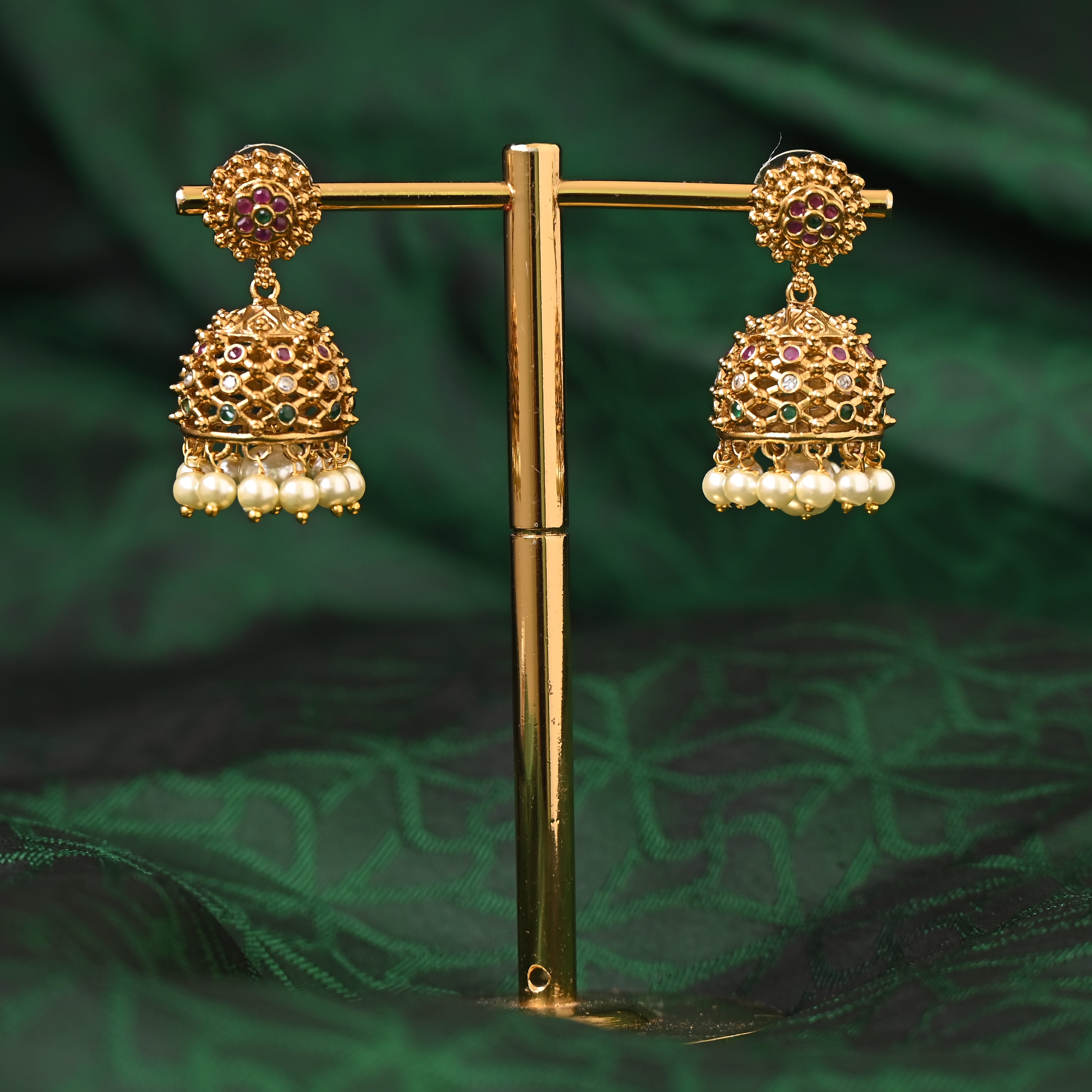 Elegant Bridal Festive Jhumkas: Premium Gold Look, Cute and Adorned with Kemp