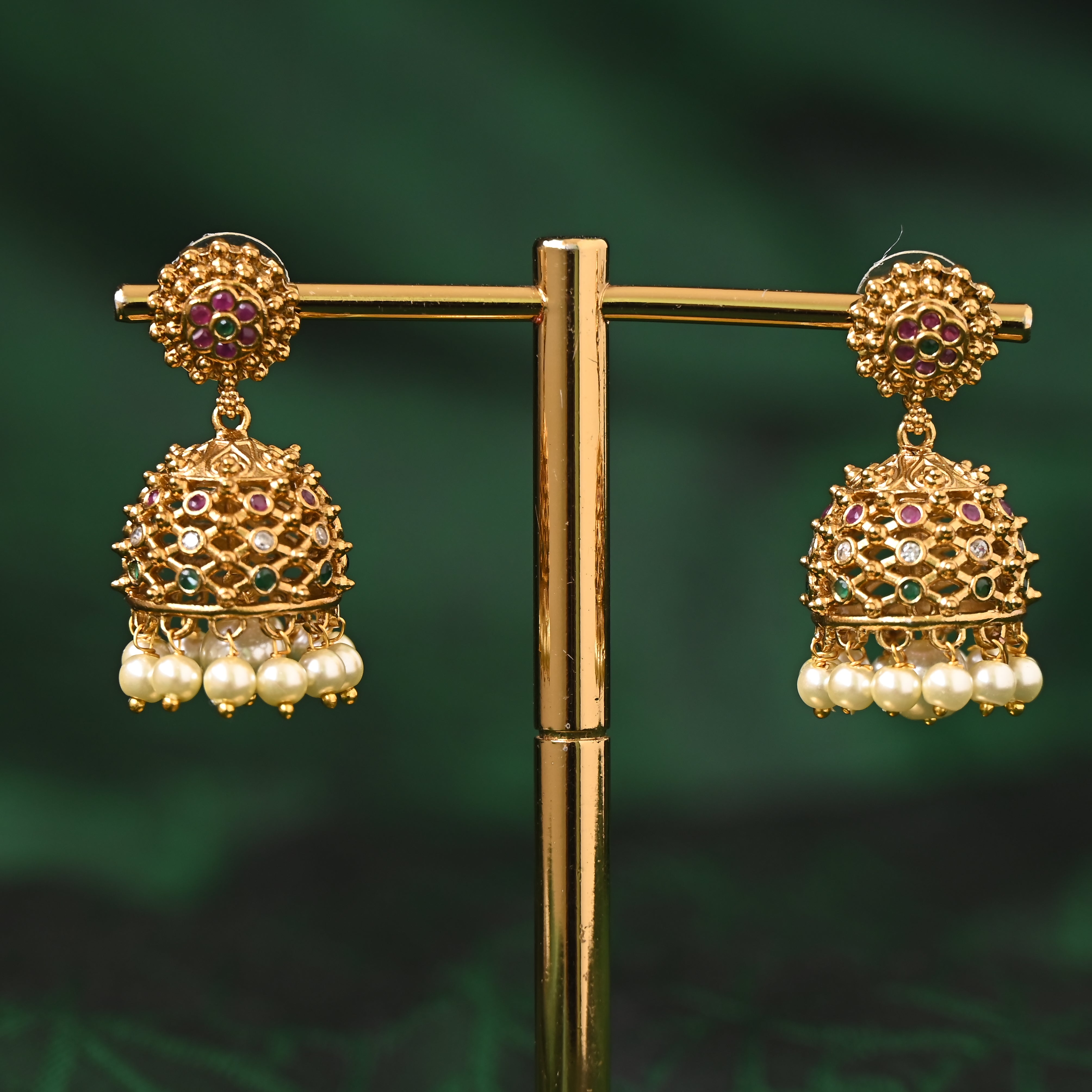 Elegant Bridal Festive Jhumkas: Premium Gold Look, Cute and Adorned with Kemp