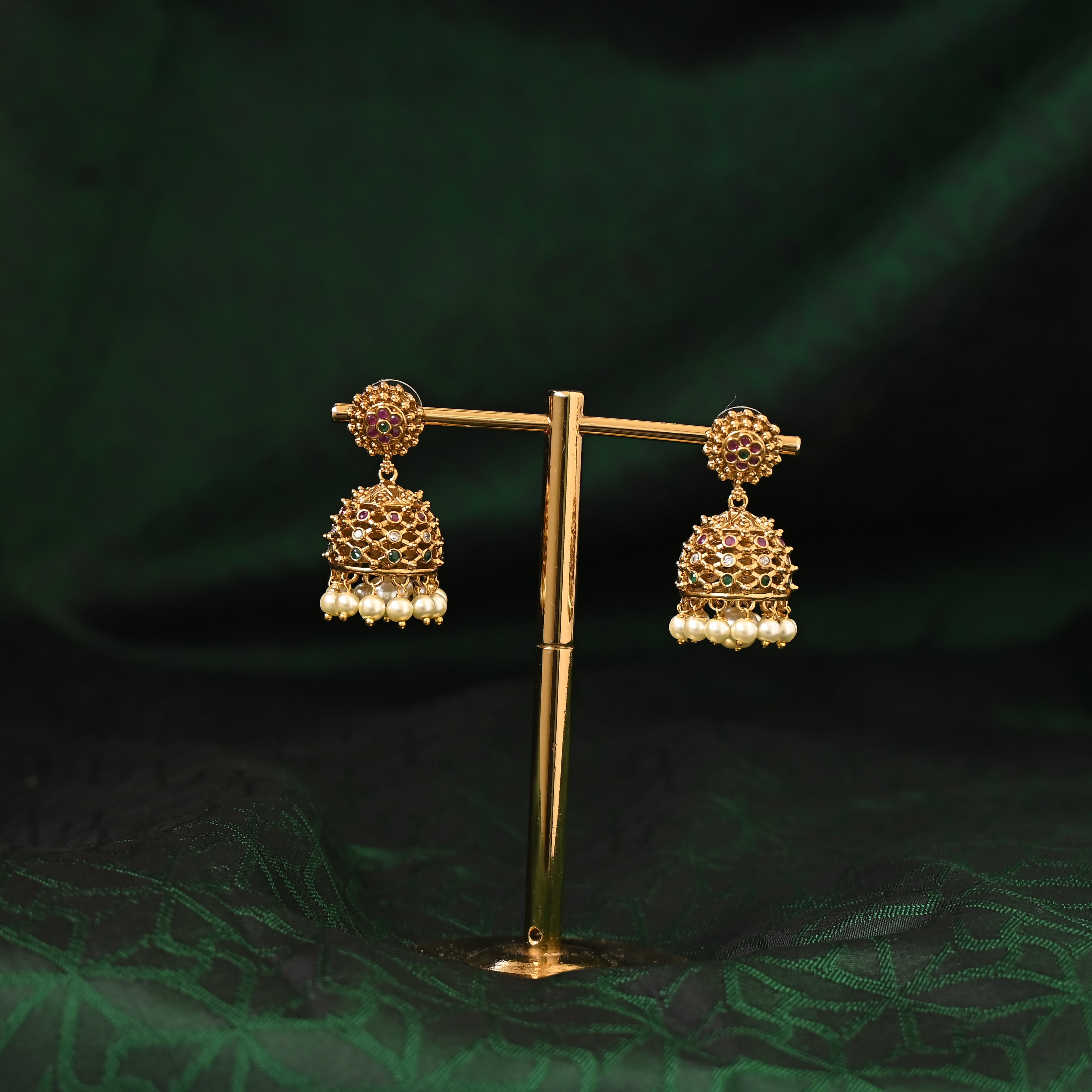 Elegant Bridal Festive Jhumkas: Premium Gold Look, Cute and Adorned with Kemp