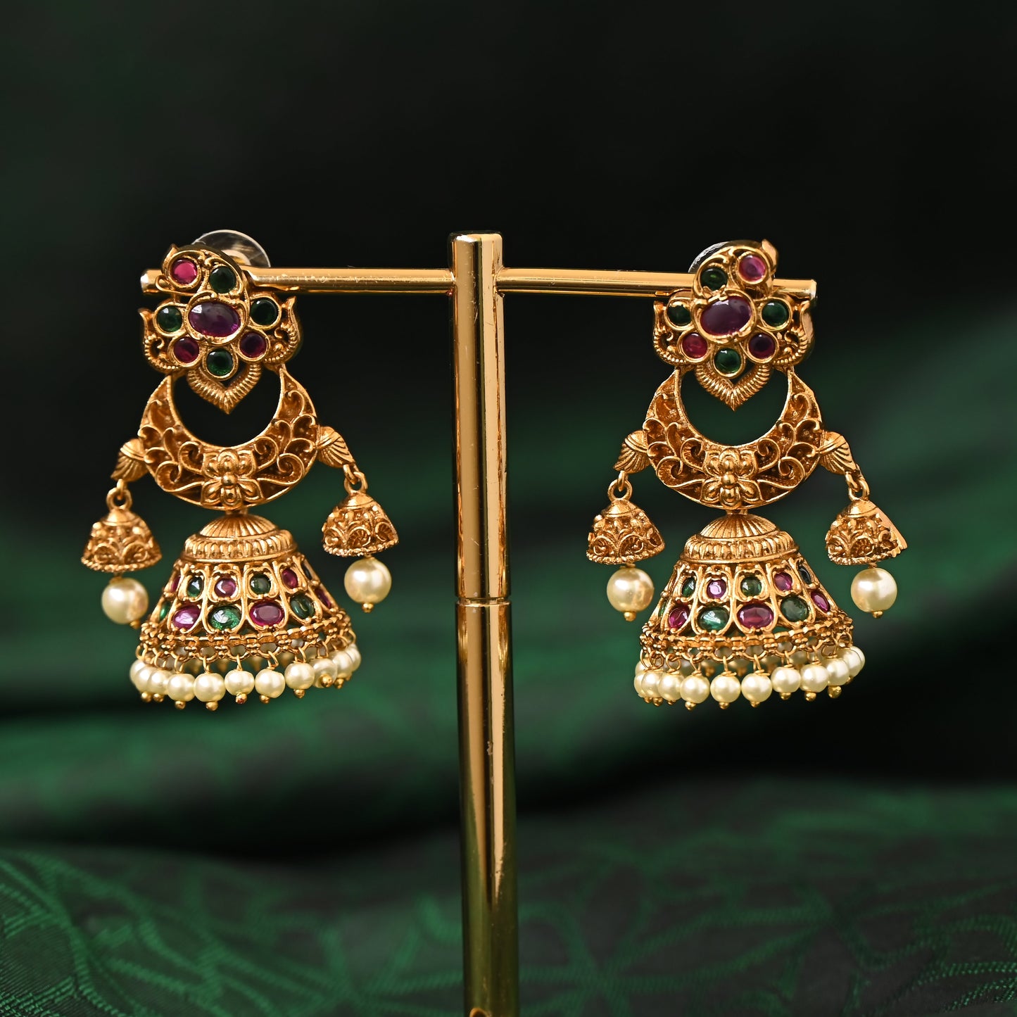 Premium Kemp Traditional Bridal Festive Jhumkas in Antique Gold - No Figure, No Idol