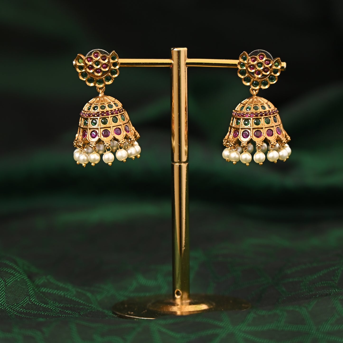 Premium Kemp Chaandini Bridal Festive Jhumkas - Antique Gold, No Figure, No Idol