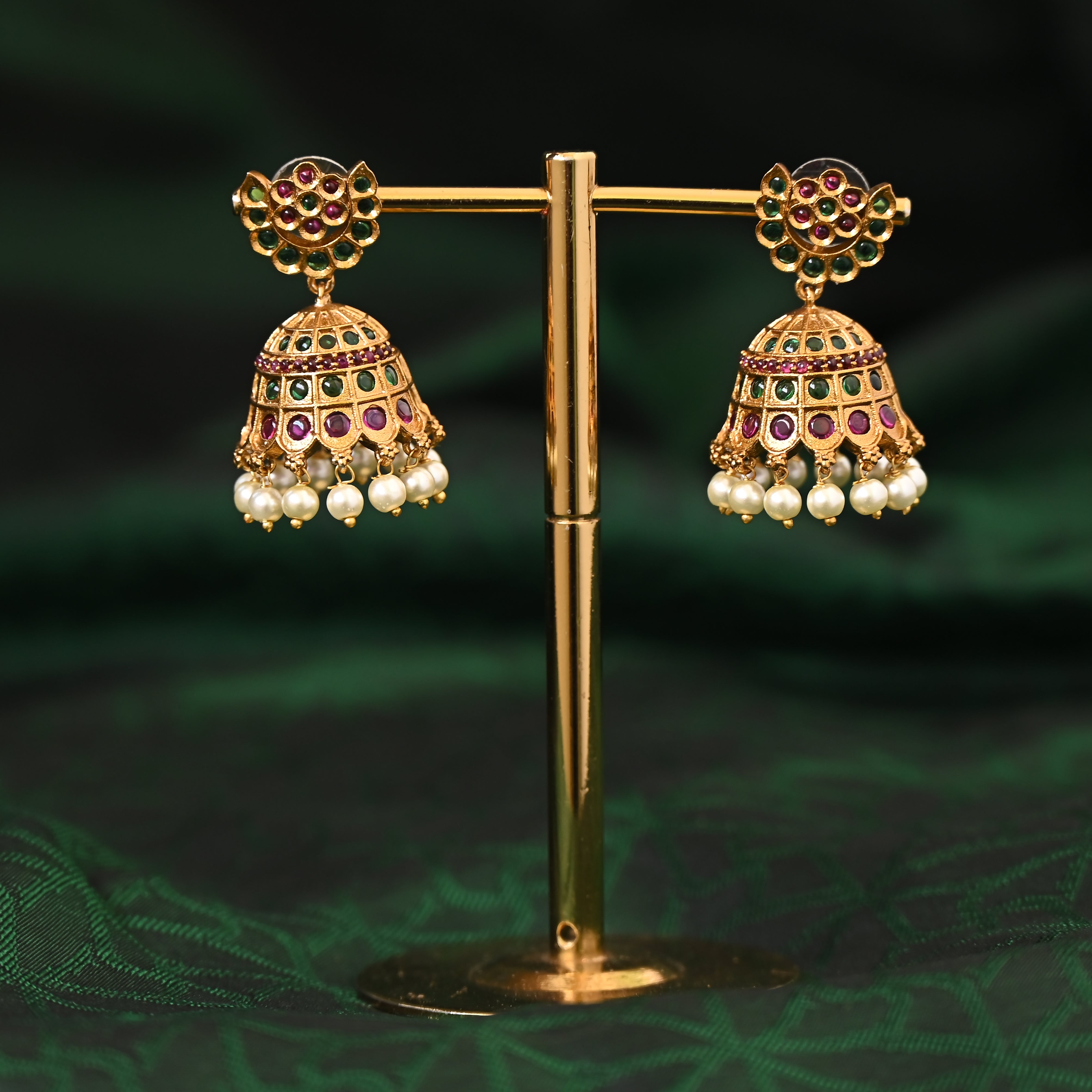 Premium Kemp Chaandini Bridal Festive Jhumkas - Antique Gold, No Figure, No Idol