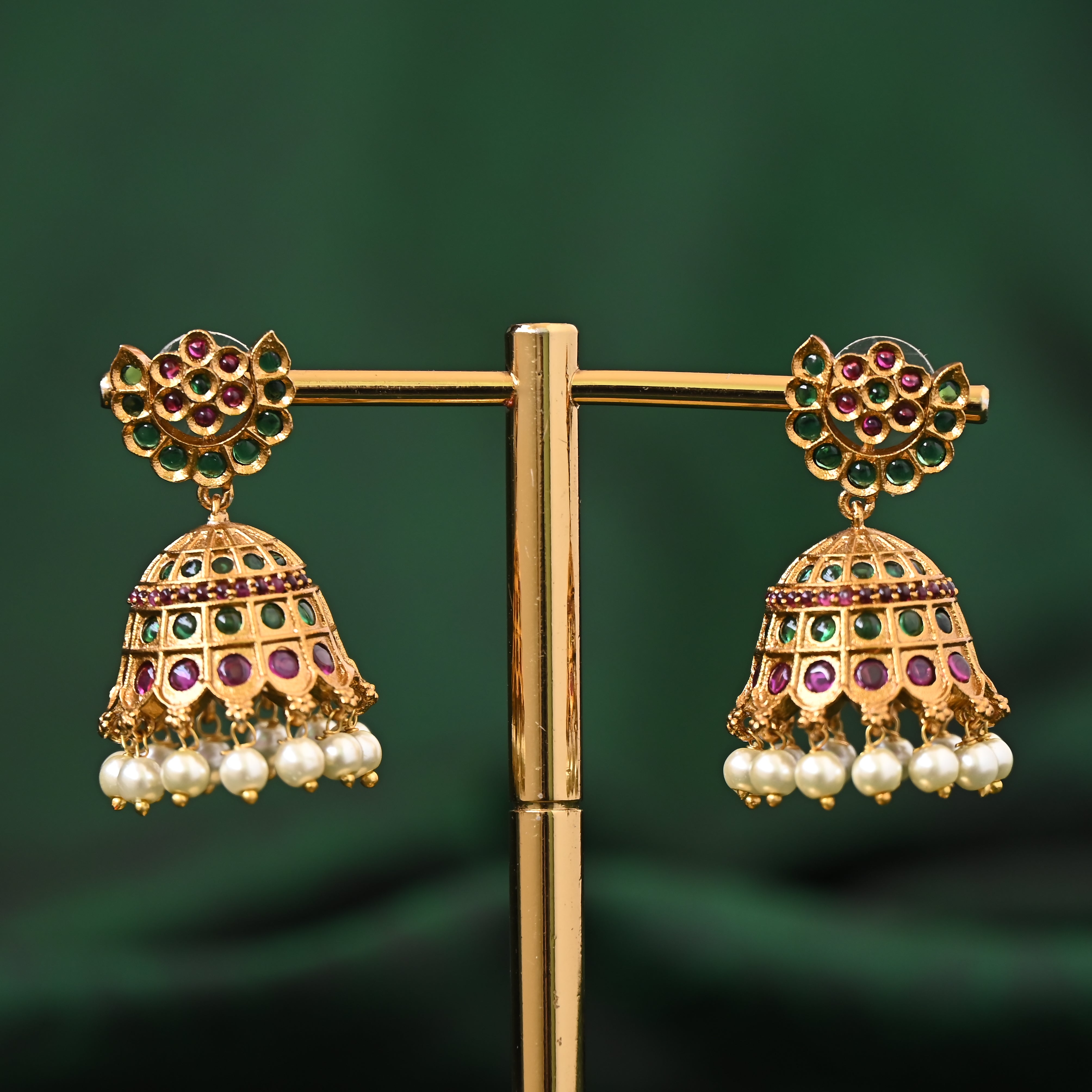 Premium Kemp Chaandini Bridal Festive Jhumkas - Antique Gold, No Figure, No Idol