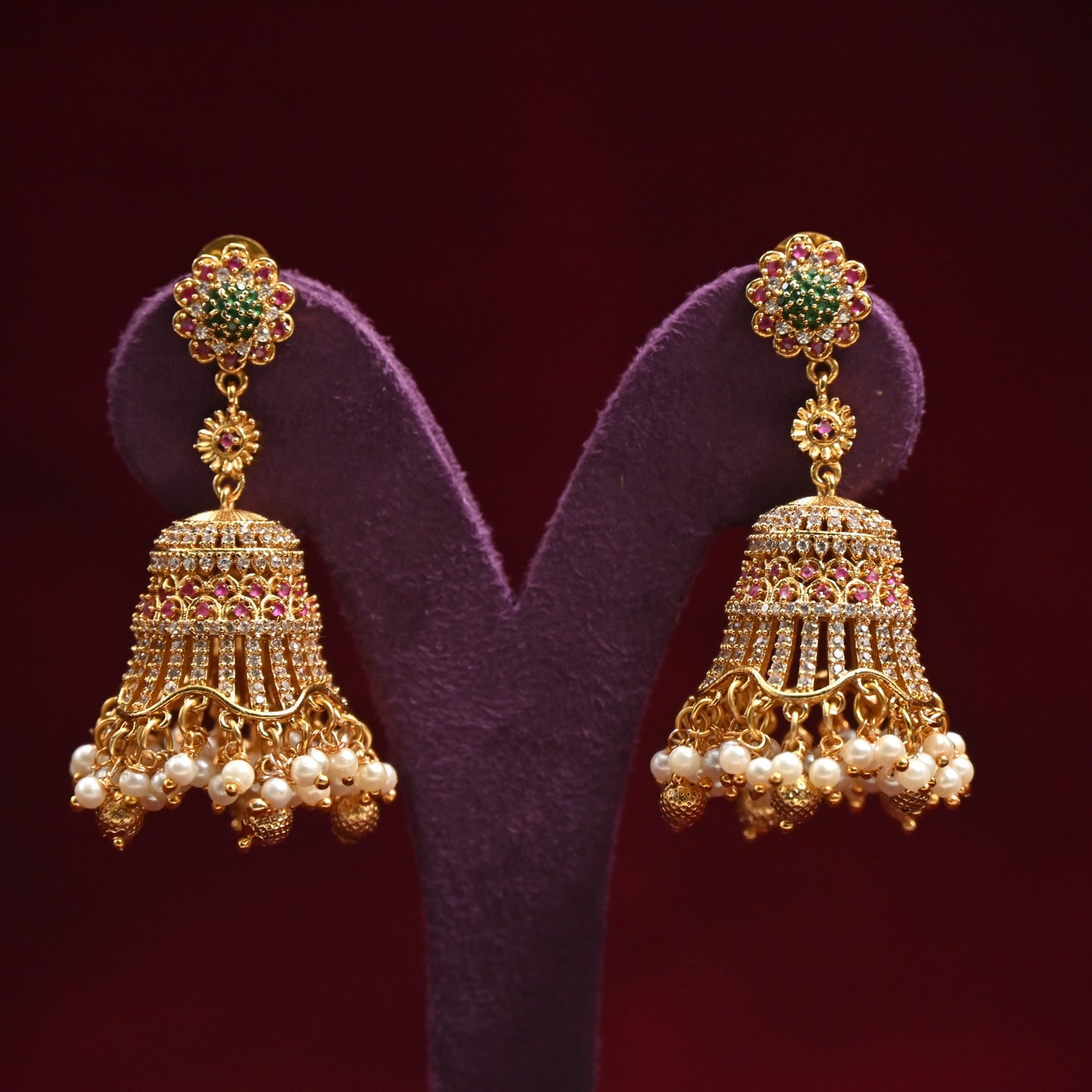 AD Flower Long Bridal Jhumkas