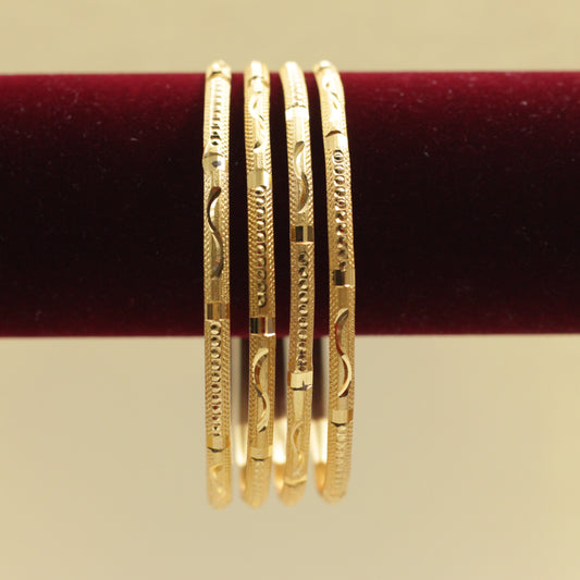 Real Gold Tone Set of 4 Bangles - SS031 - Daily Wear/Office Wear/Function Wear Bangles