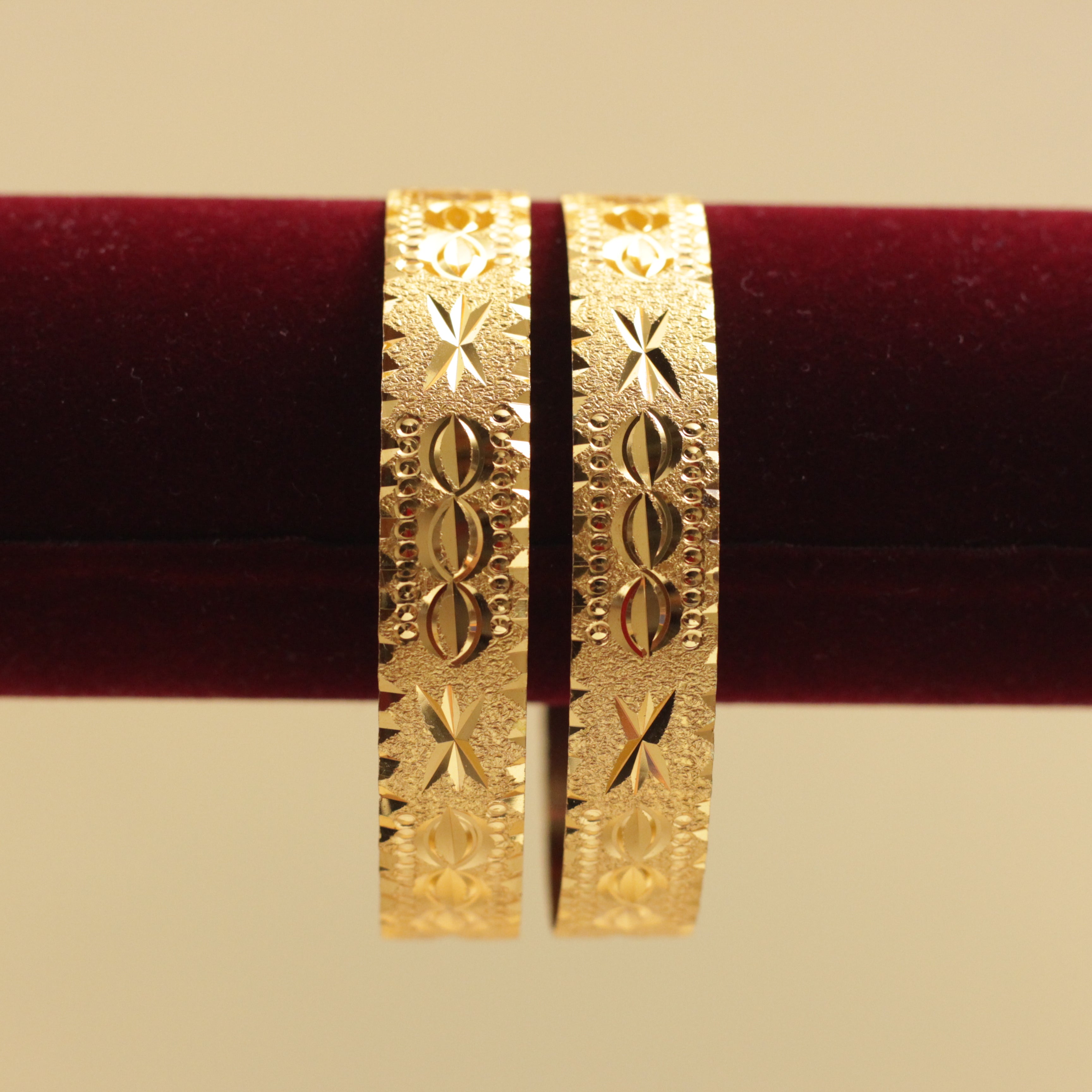 Real Gold Tone Set of 2 Thick Bangles - SS017 - Daily Wear/Office Wear/Function Wear Bangles