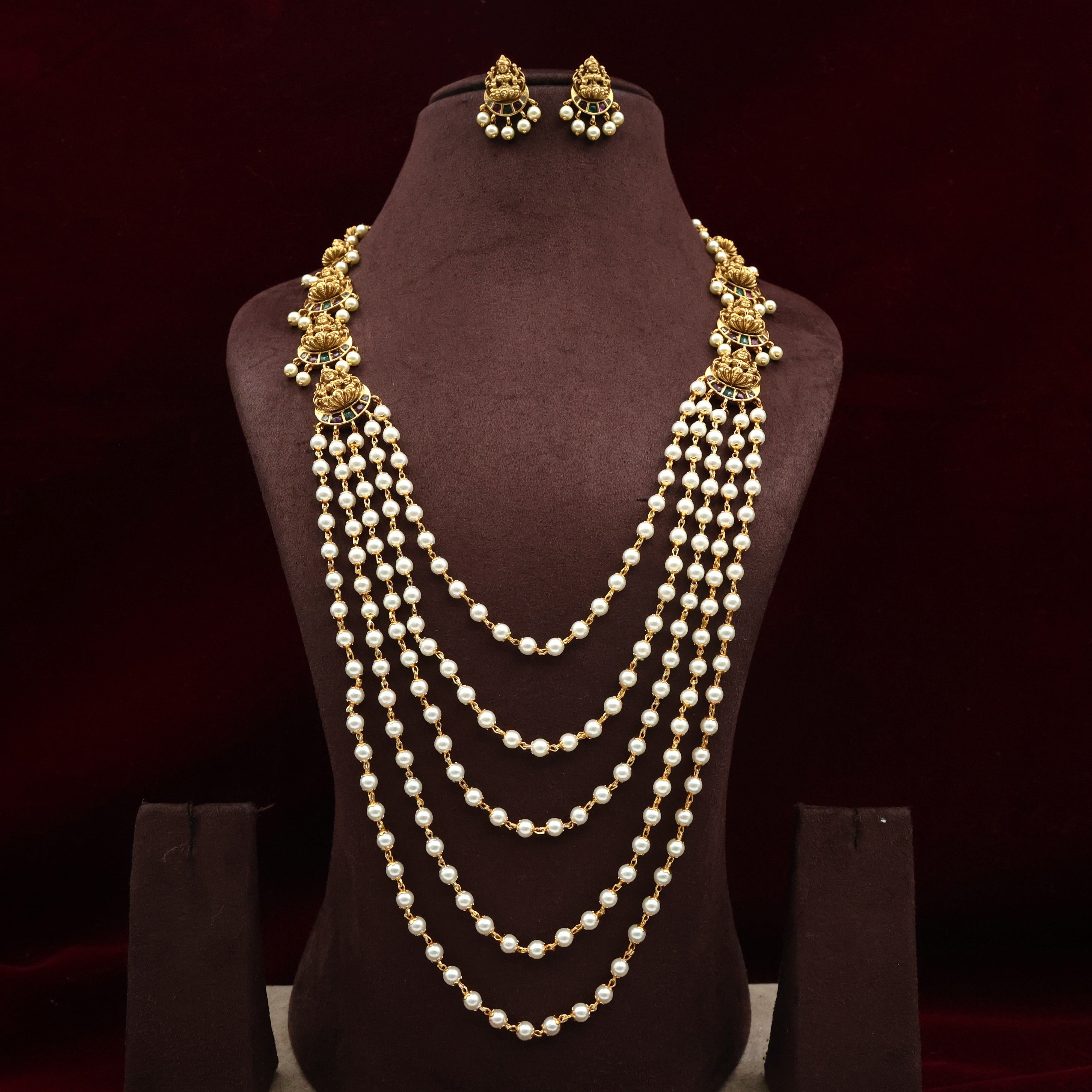 Antique Nagas Lakshmi Kemp Pearl Panchlada Bridal Layered Haaram