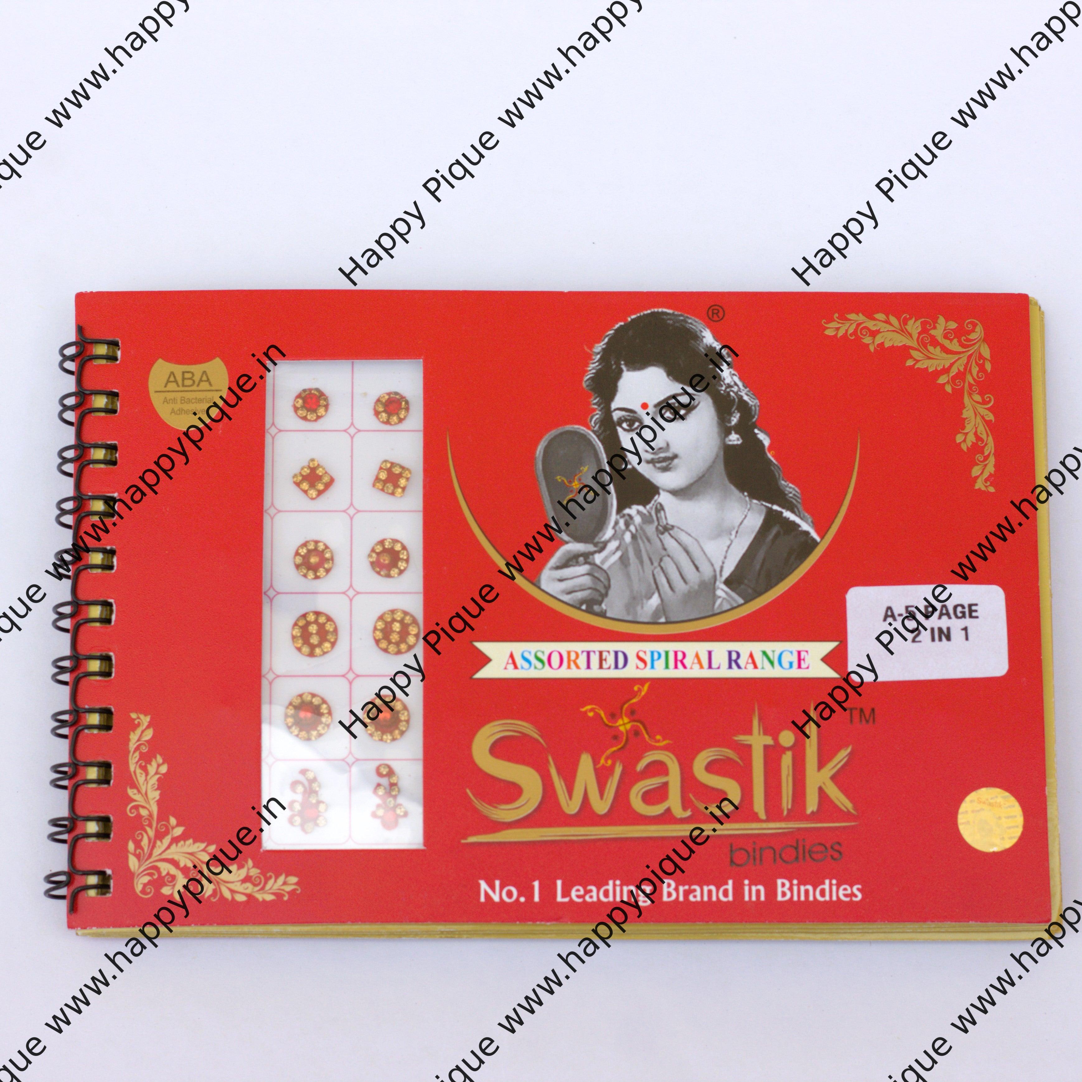 Round Multicolour Stone Border Mix Fancy Velvet Bridal Bindis Sticker Kumkum Spiral Book - A-5 2 in 1 - Swastik