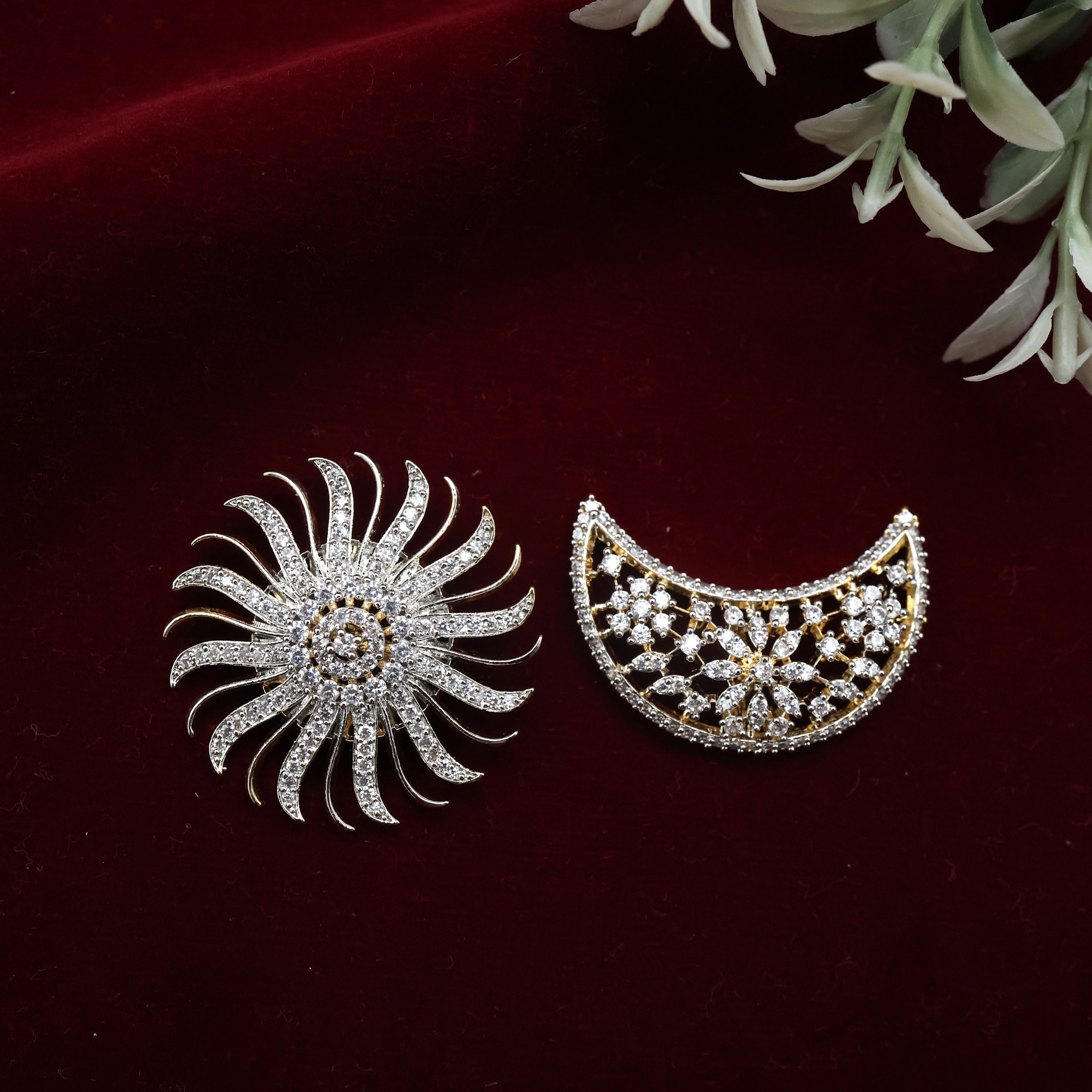 Diamond Look AD Swirl Moon Sun Moon Jada Billas - Bridal Suryan Chandran Jadai Billais