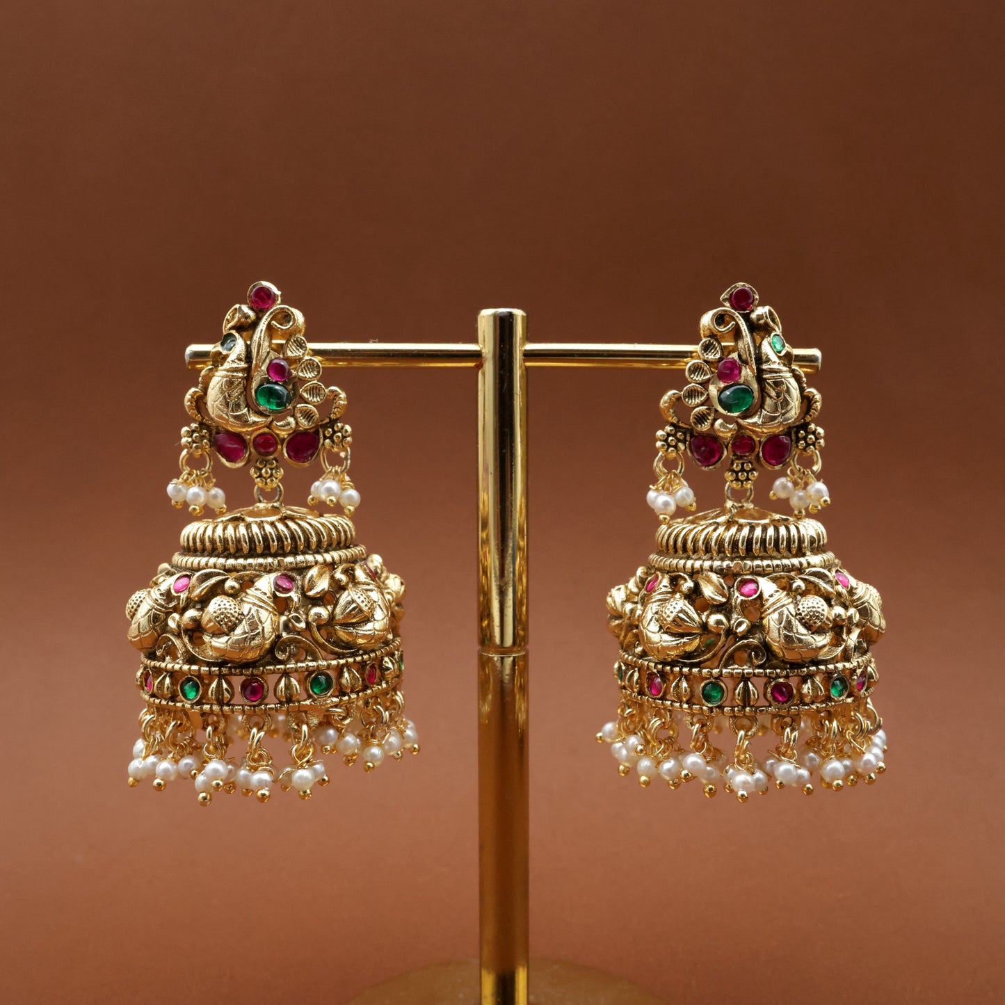 Nagas Peacock Kundan Big Bridal Jhumkas