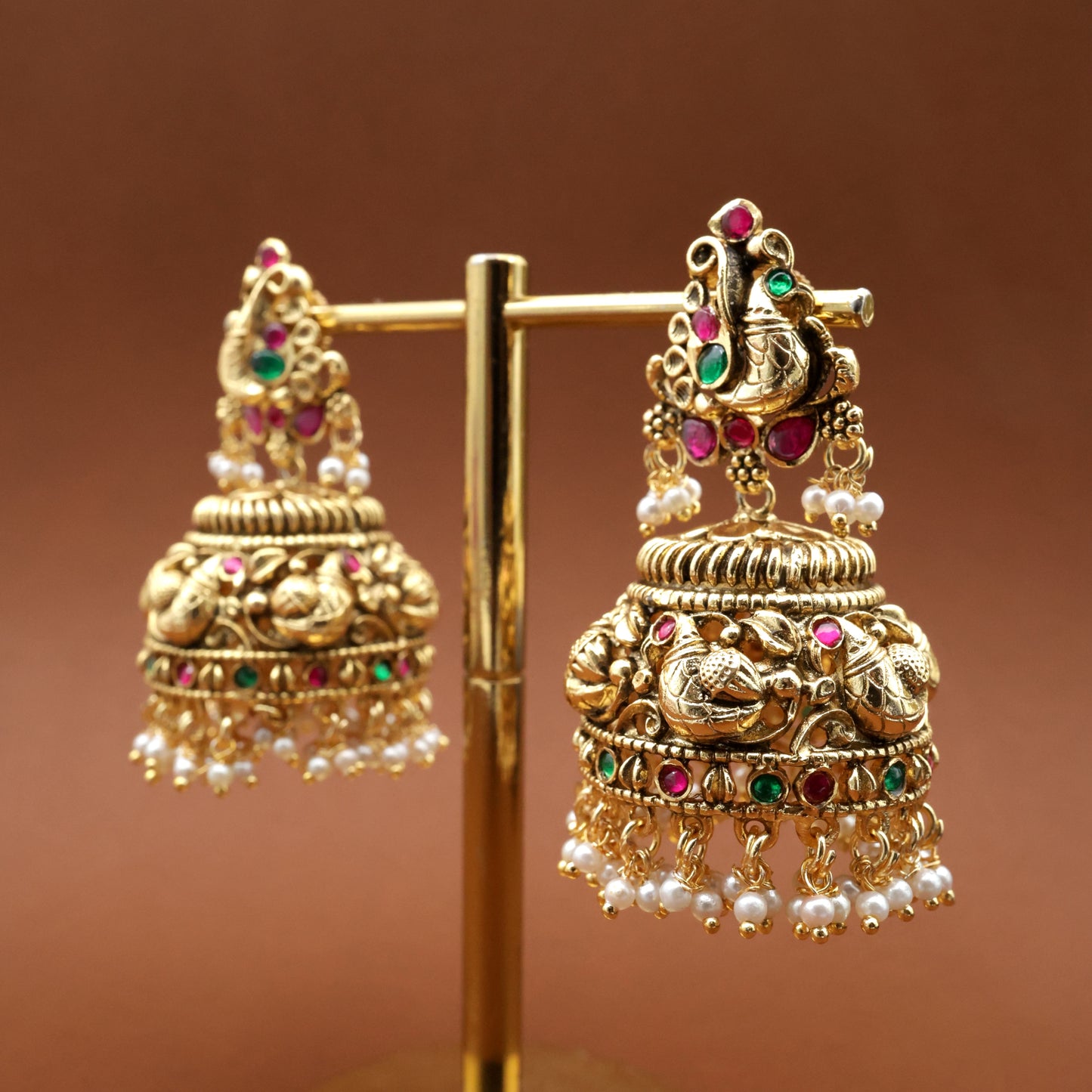 Nagas Peacock Kundan Big Bridal Jhumkas