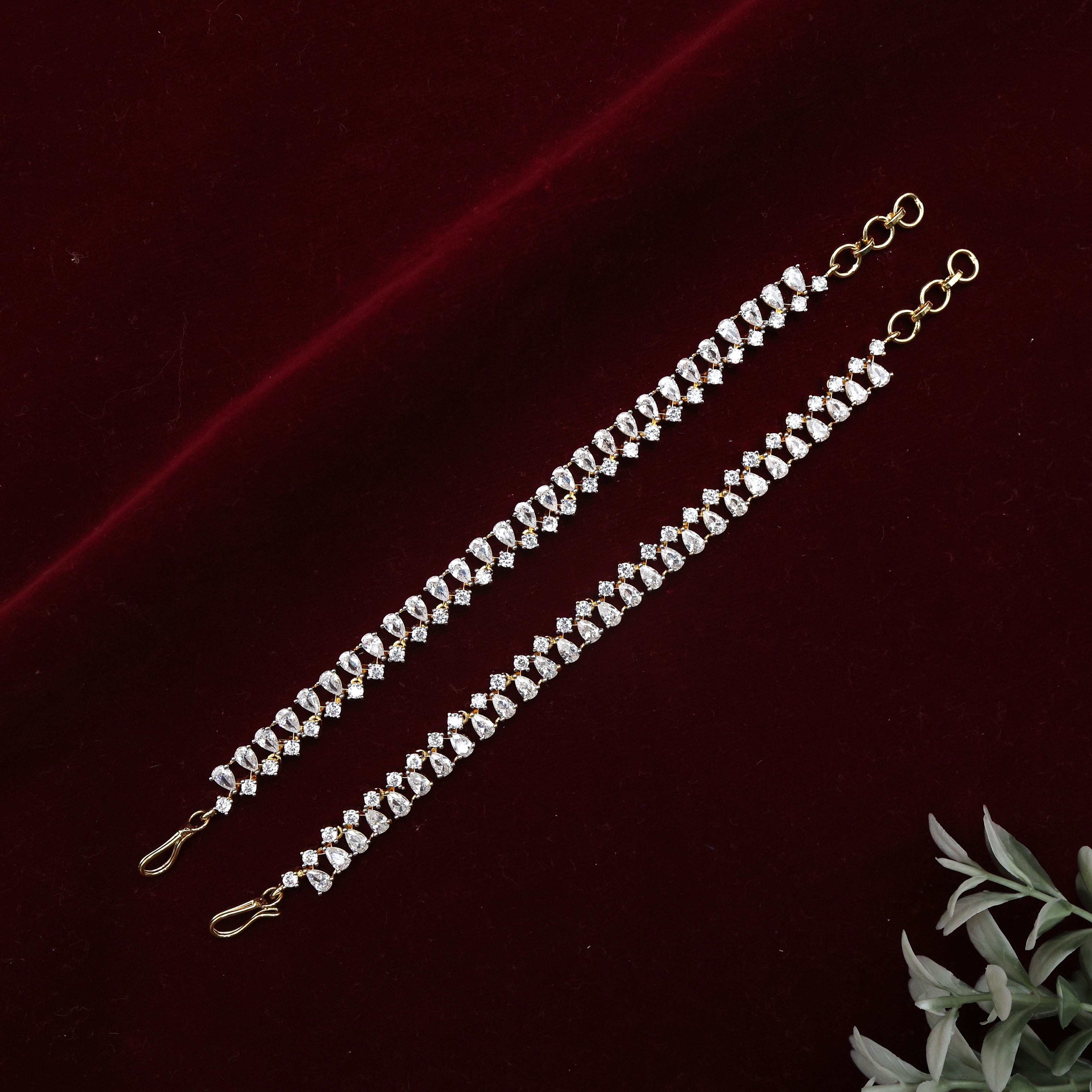 Diamond Look Tilak Drops White AD Stones Bridal Ear Chain/Maatal