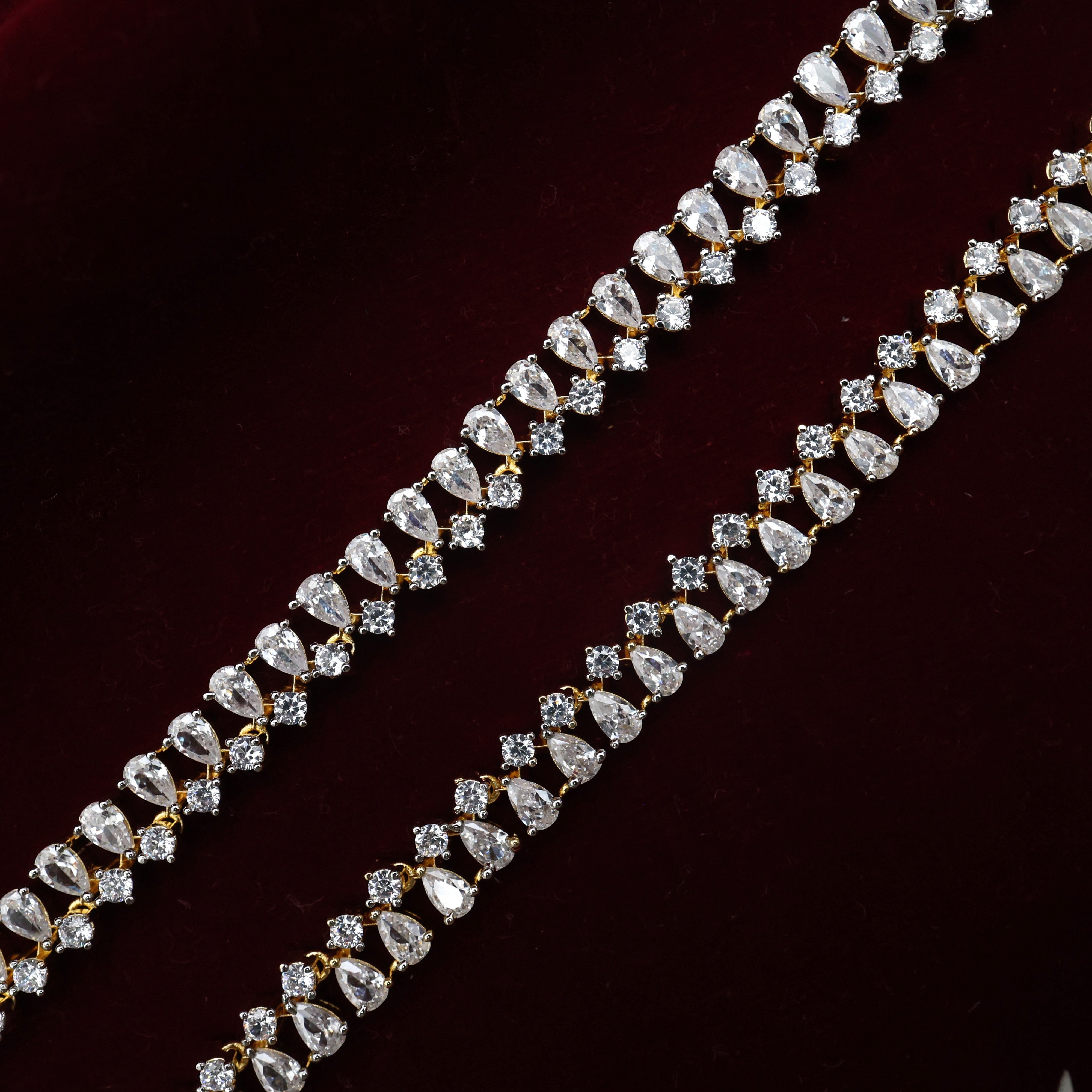 Diamond Look Tilak Drops White AD Stones Bridal Ear Chain/Maatal