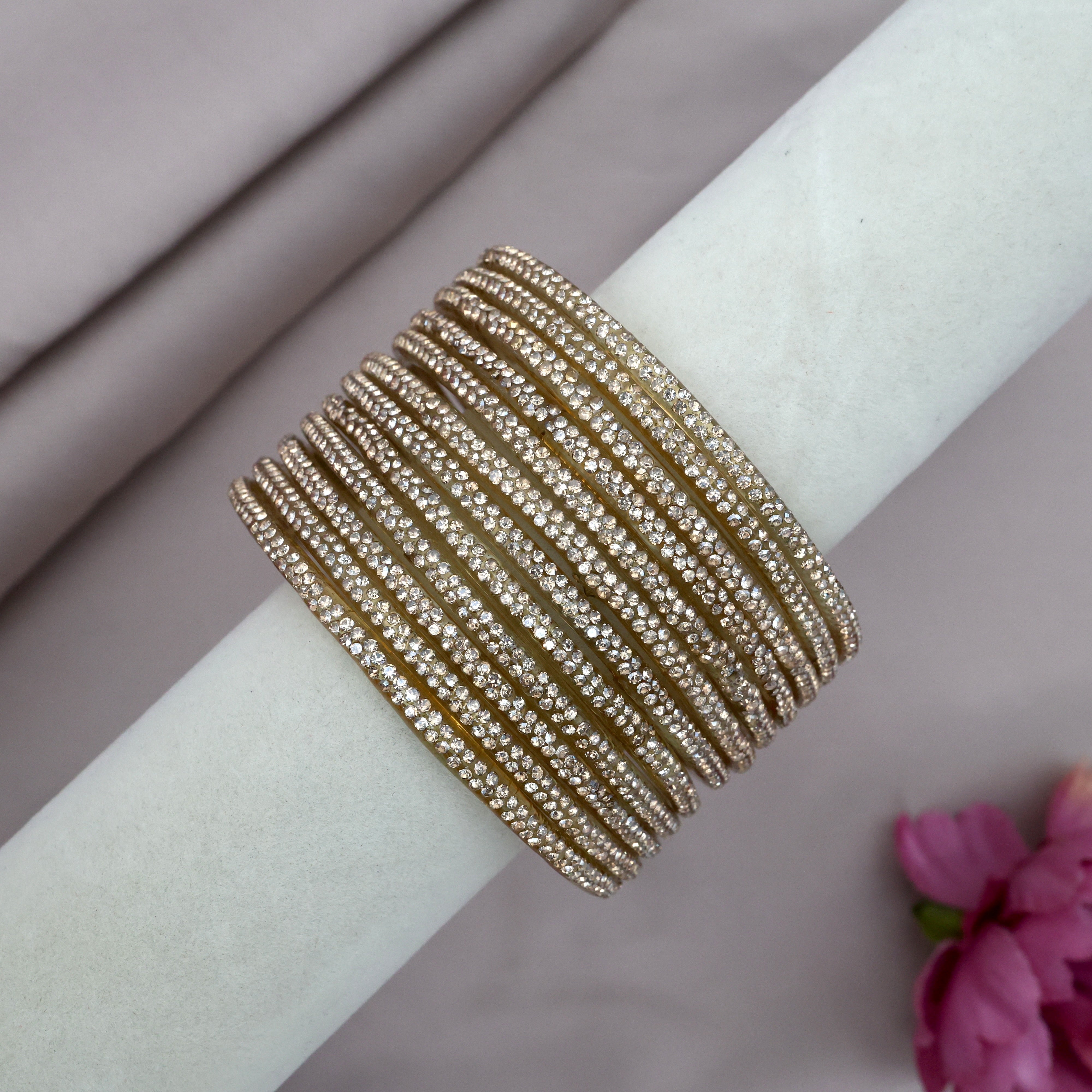 Premium Festive Stone Work Glass Bangles - One Dozen
