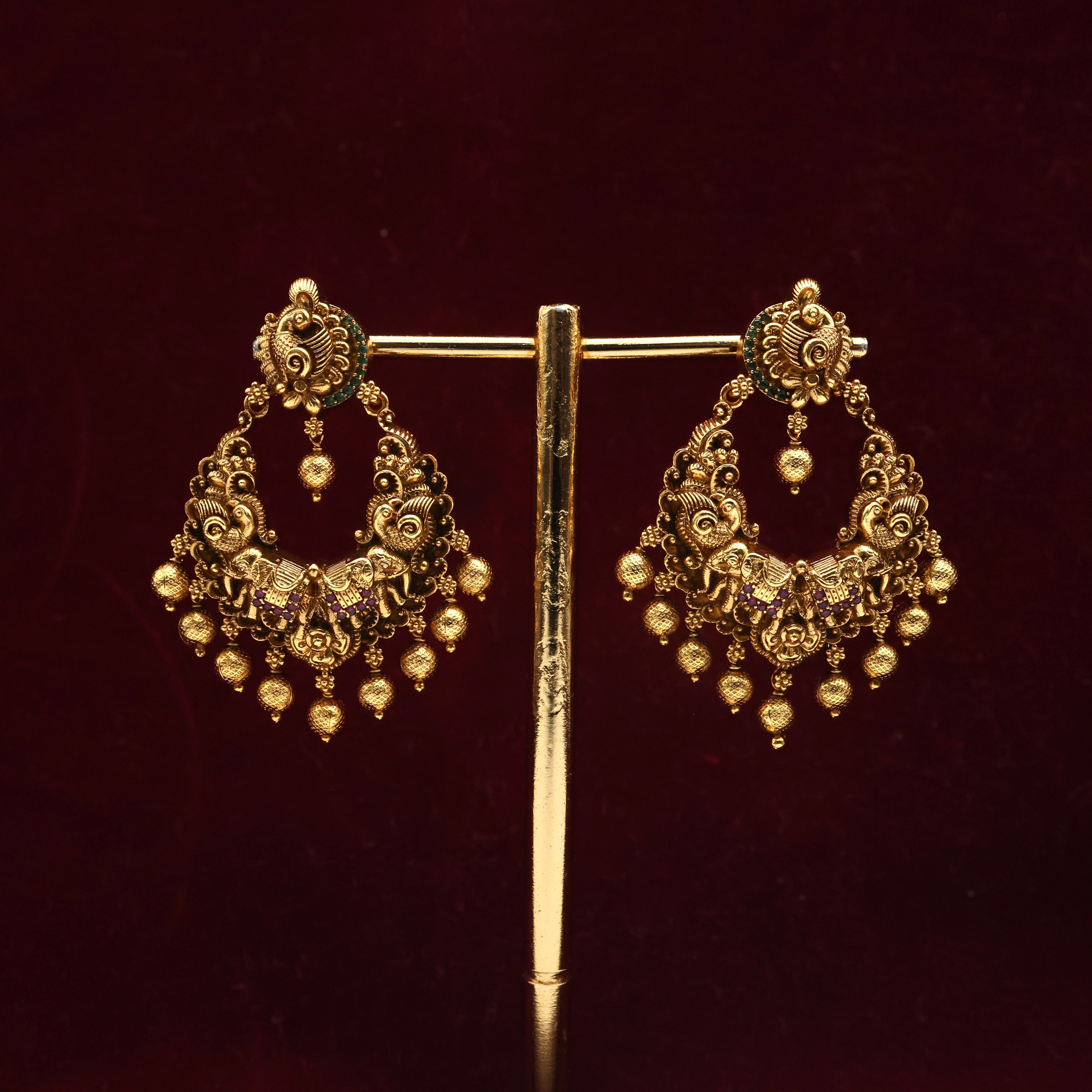 Antique Nagas Royal Elephants & Annam Bridal Chaandbali Earrings