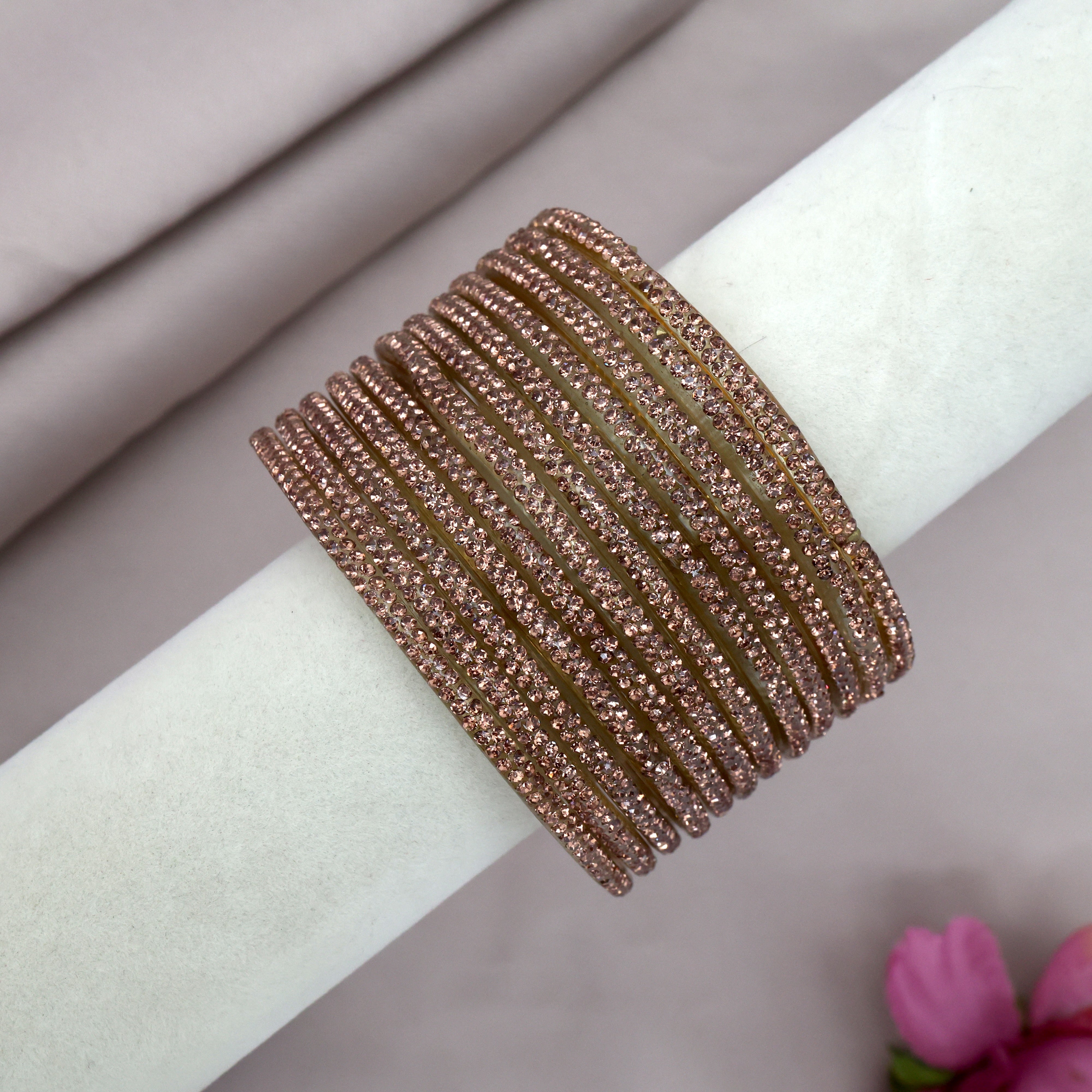 Premium Festive Stone Work Glass Bangles - One Dozen