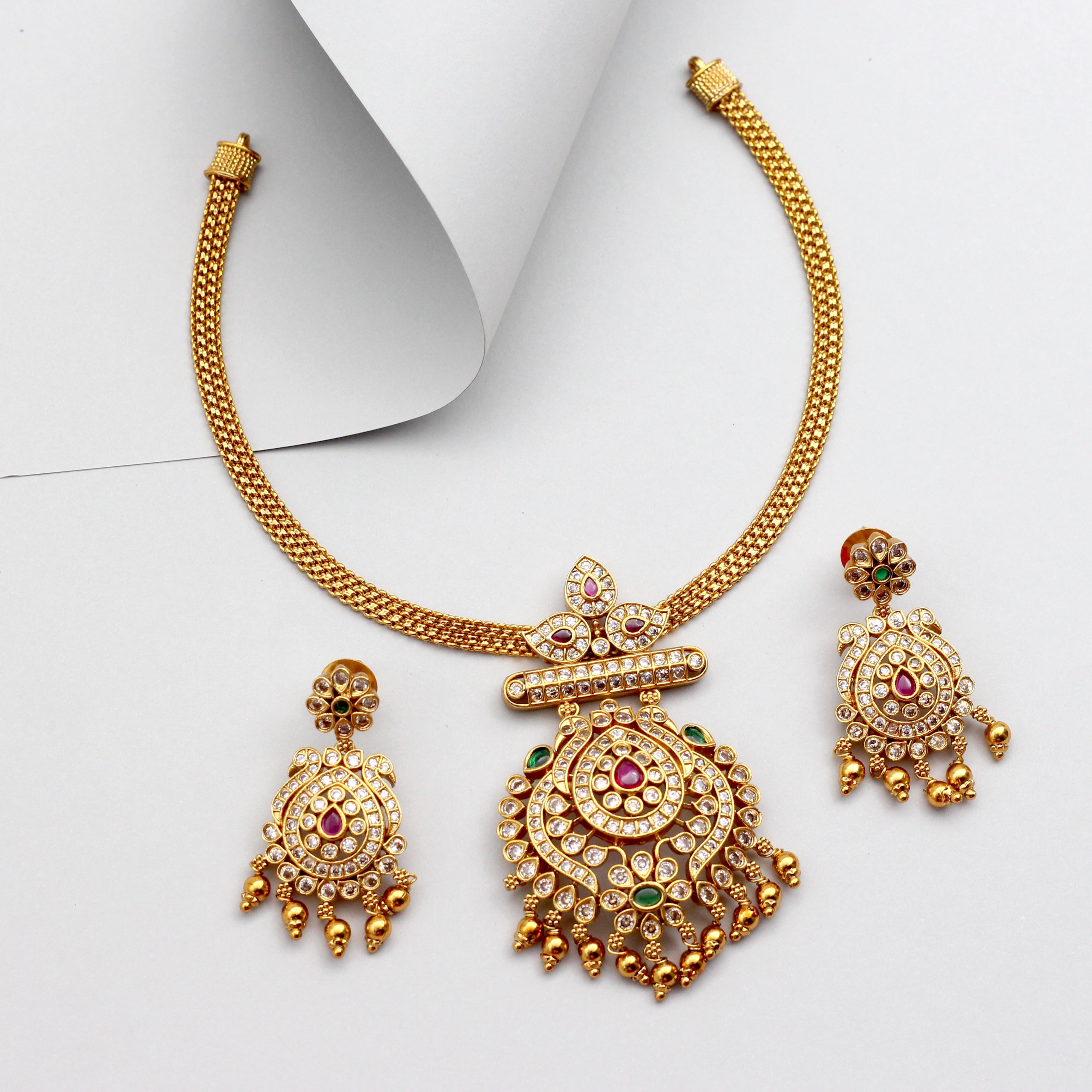 AD Kemp Antique Gold Rettapakshi Pendant Necklace Set