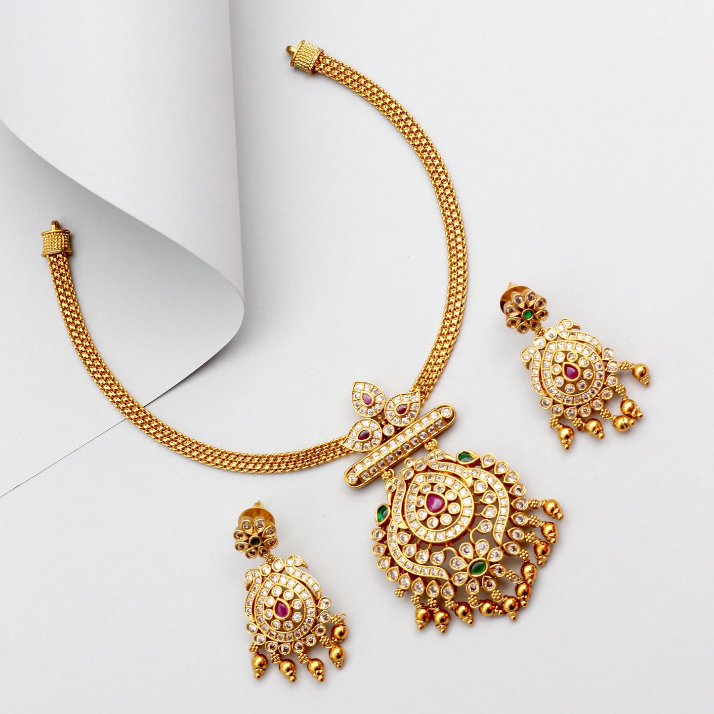 AD Kemp Antique Gold Rettapakshi Pendant Necklace Set